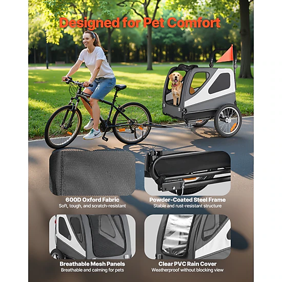 HONGGE Dog Bike Trailer Supports up to 2-in -1 Pet Stroller Cart Bicycle Carrier for Small & Large Dogs Easy Folding
