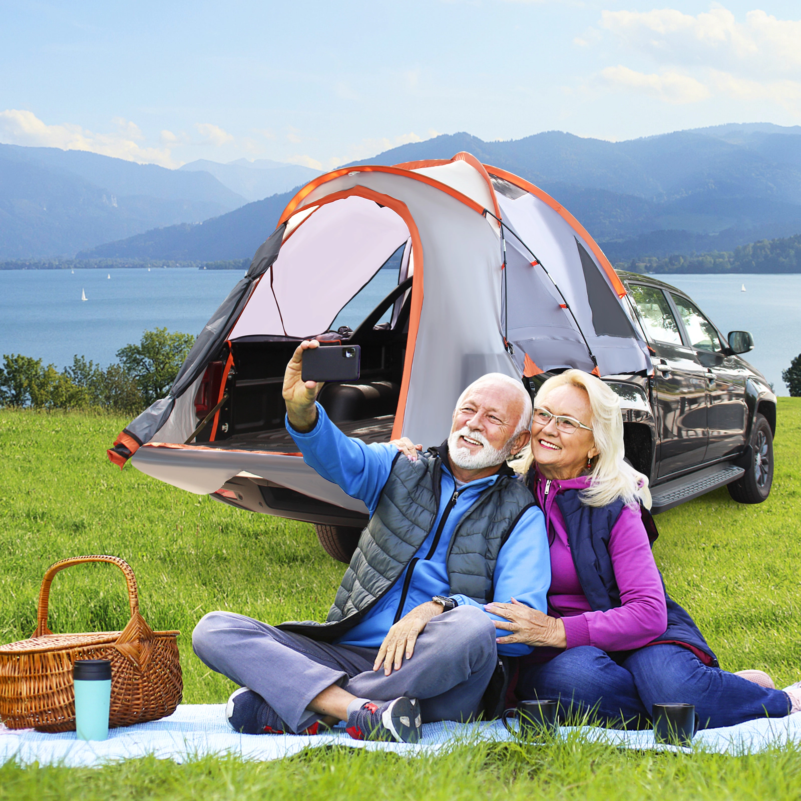 SUGIFT 2 Person Silver Truck Bed Tent with Detachable Rainfly and Carry Bag 8.4-ft W 6.8-ft D 3.1-ft H
