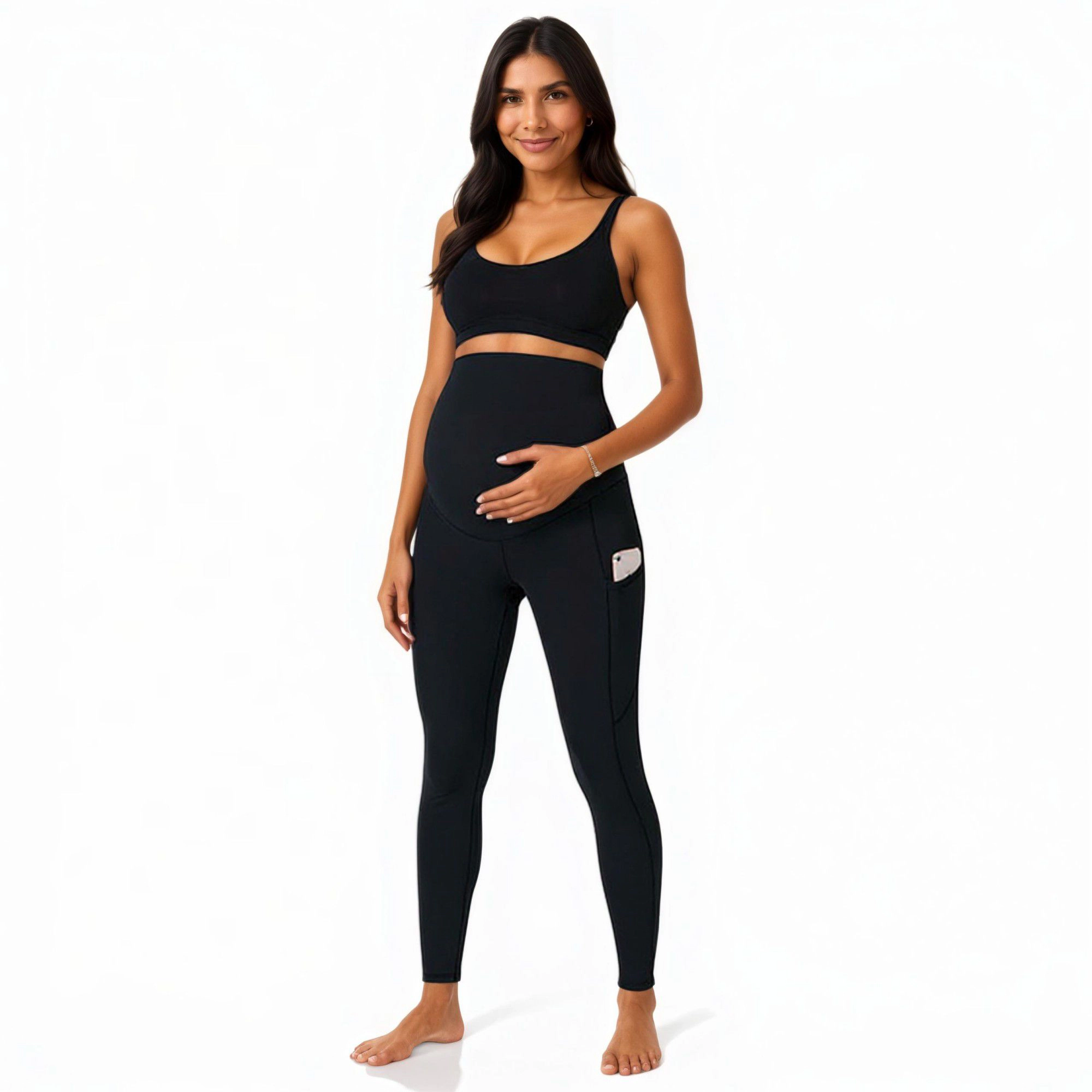 Anna-Kaci Active Women's High Waist Maternity Leggings with Over Belly Panel and Side Utility Pockets