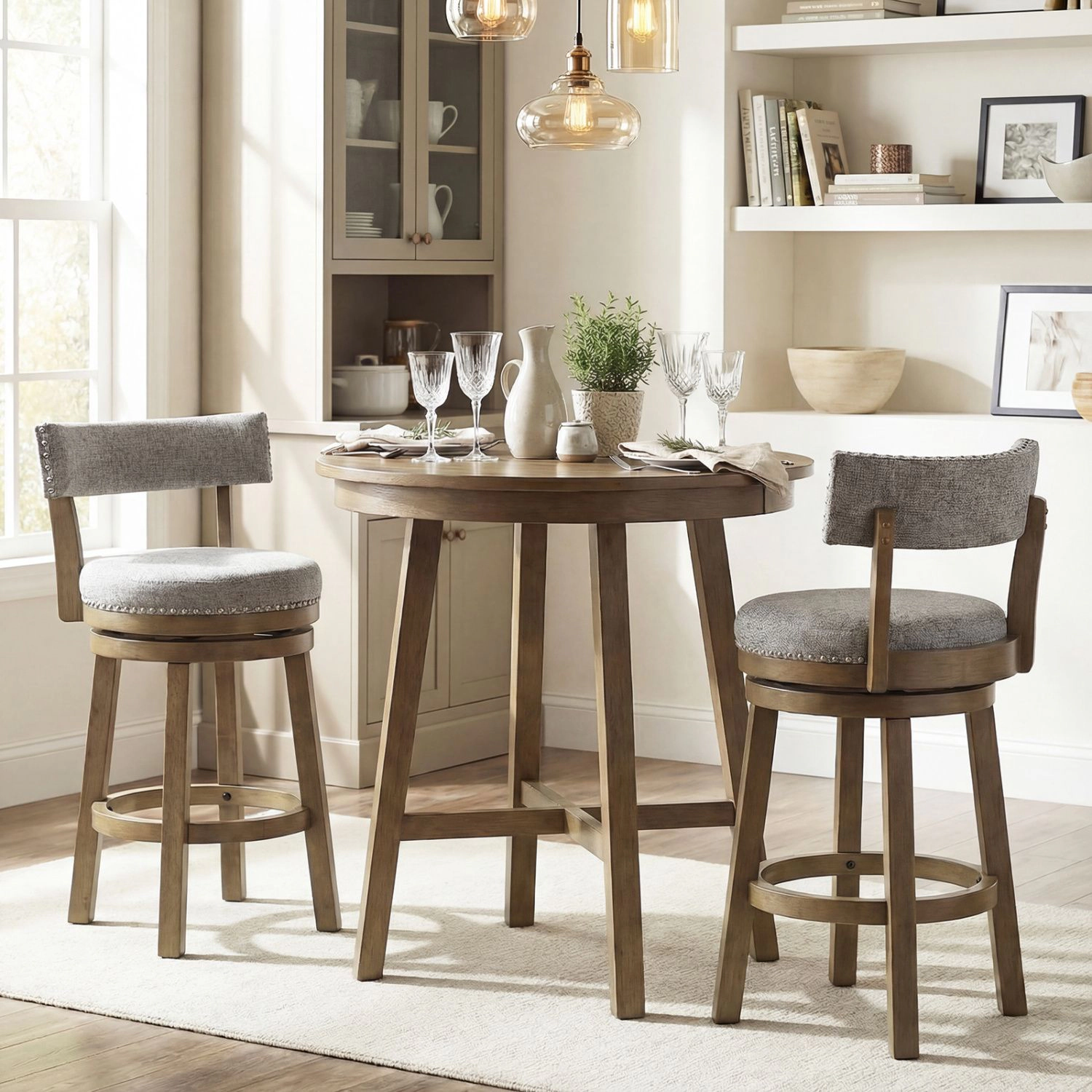 SlickBlue 27 in Swivel Counter Stools with Backrest, Gray Upholstered