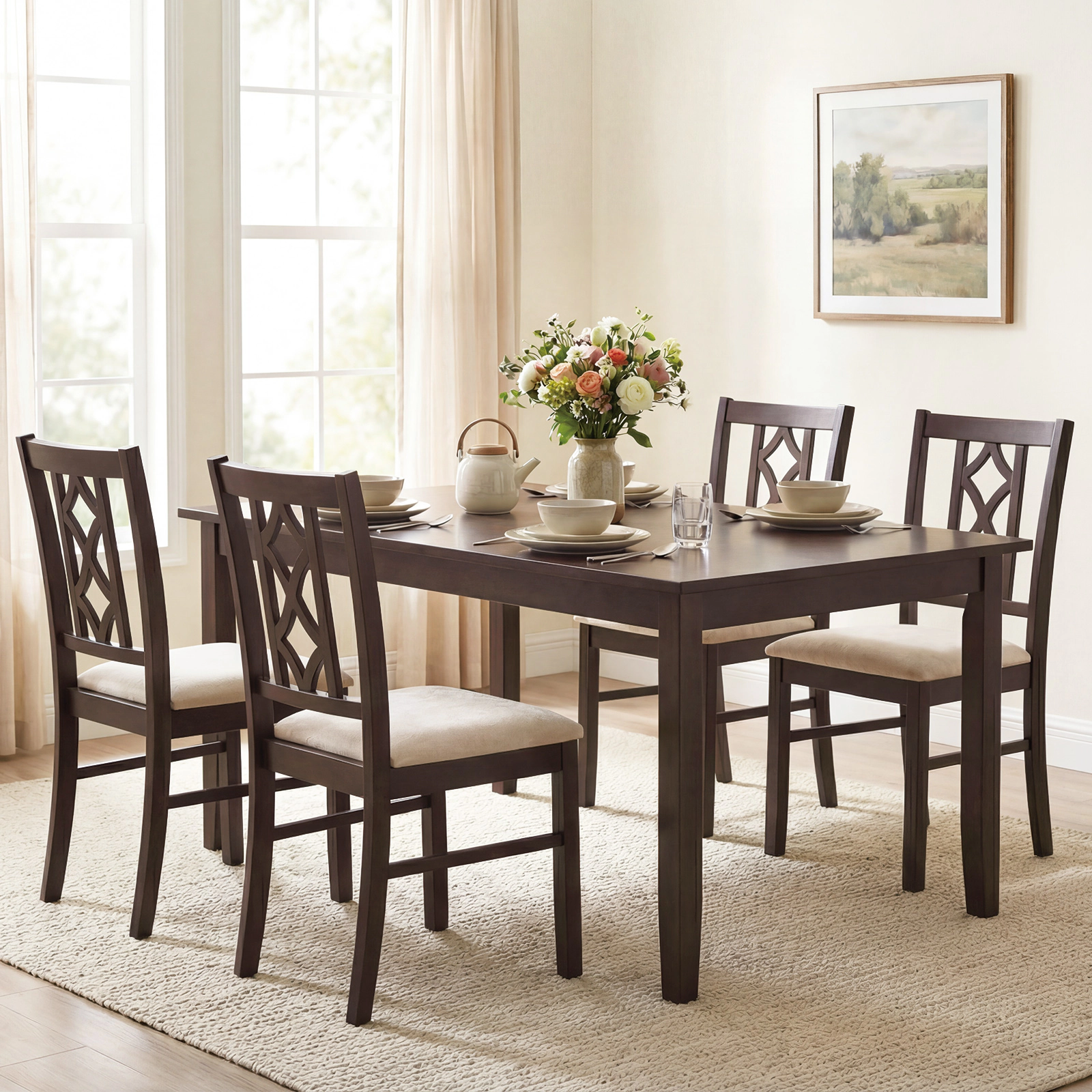 SUGIFT Set of 2 Rubber Wood Dining Chairs with Hollowed Backrest 330-lb Capacity 19-in Seat Height Walnut