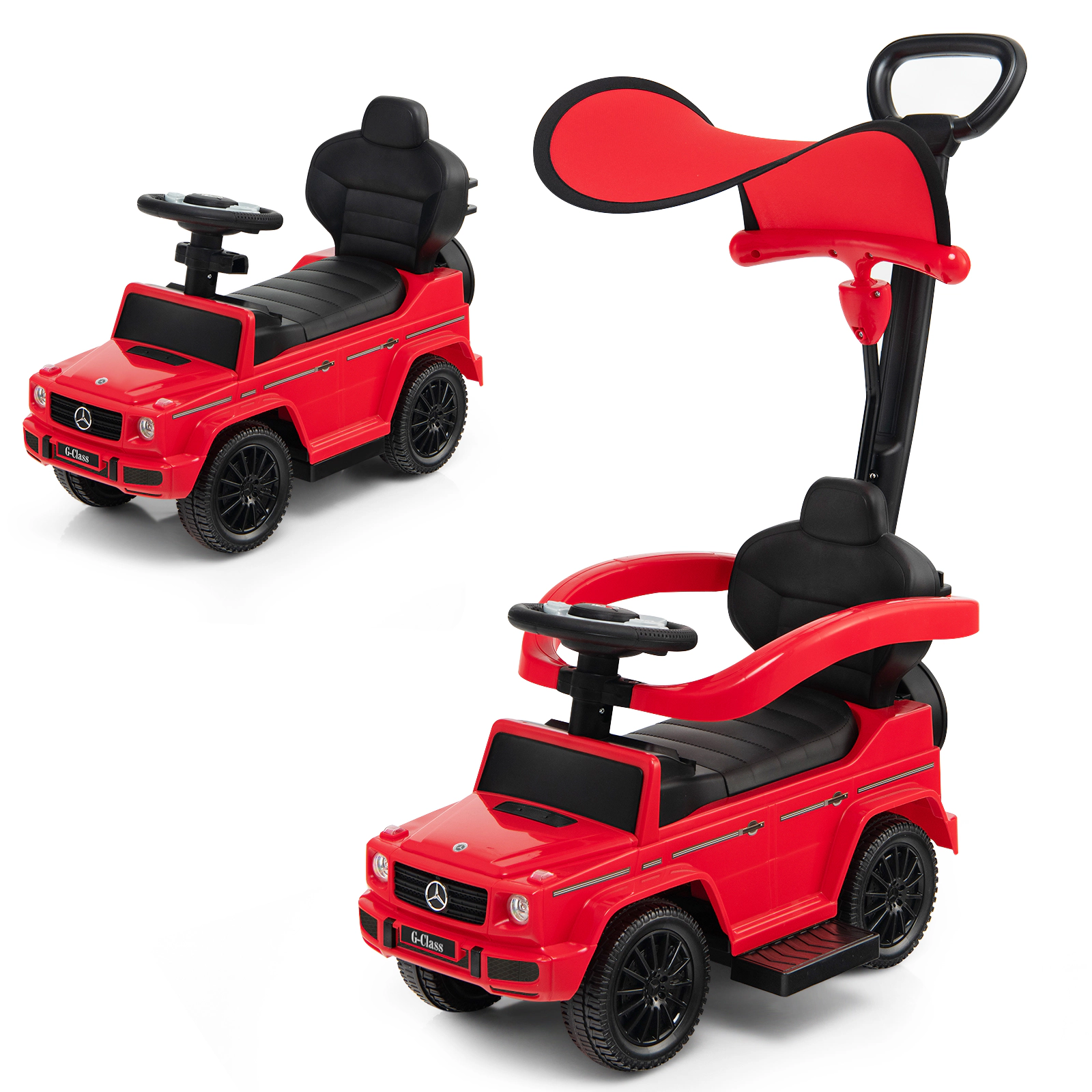 SUGIFT Toddler Red 3-in-1 Ride On Push Car with Sun Canopy and Guardrails 34.3-in W 37.4-in H 55-lb Seat Capacity
