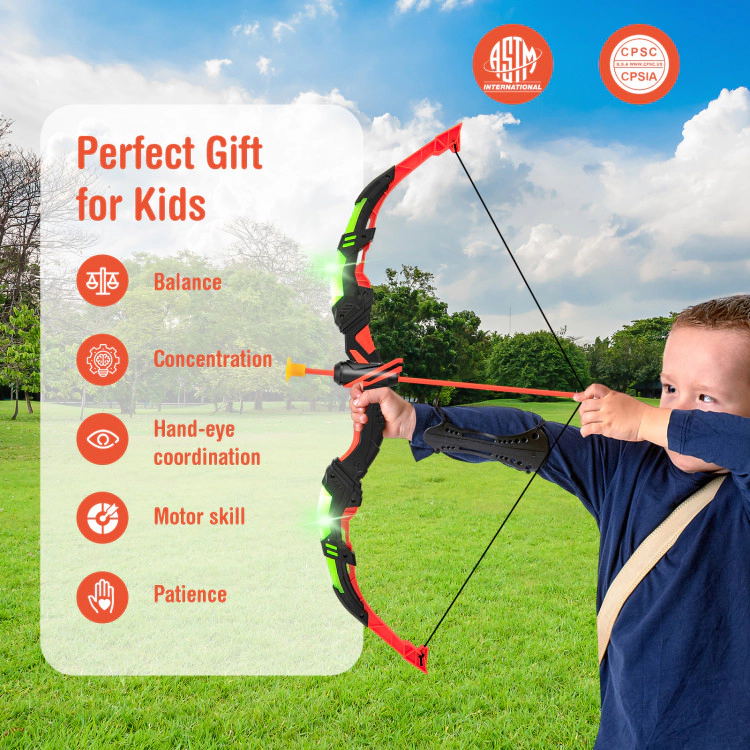 Hivvago Youth Archery Bow Set with LED Light Up Bow and 20 Suction Cup Arrows for Kids