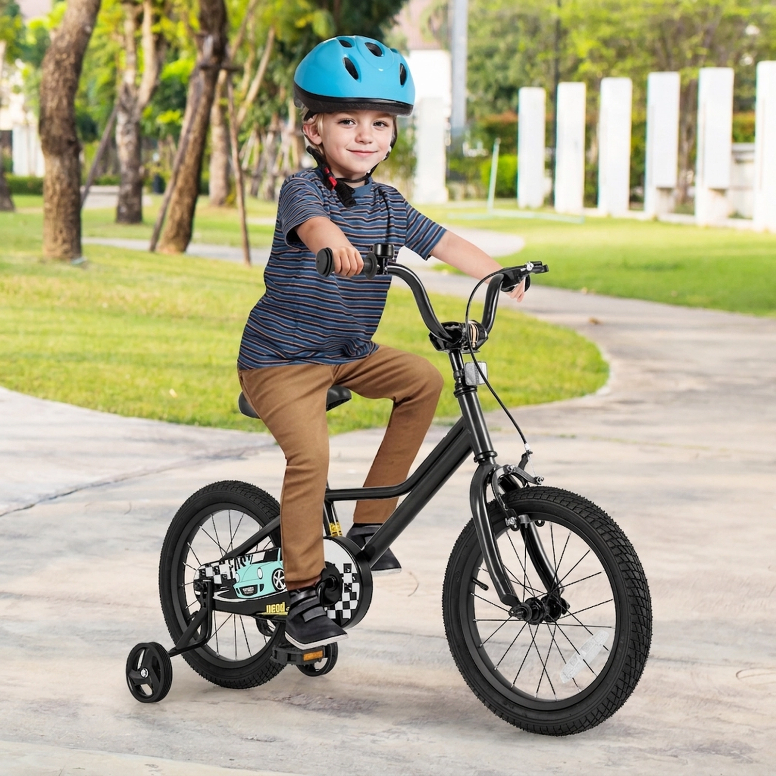 16-in Kids Bike Training Wheels for Ages 4-7 Adjustable Low-Step Bicycle with Coaster Brake and Enclosed Chain Guard