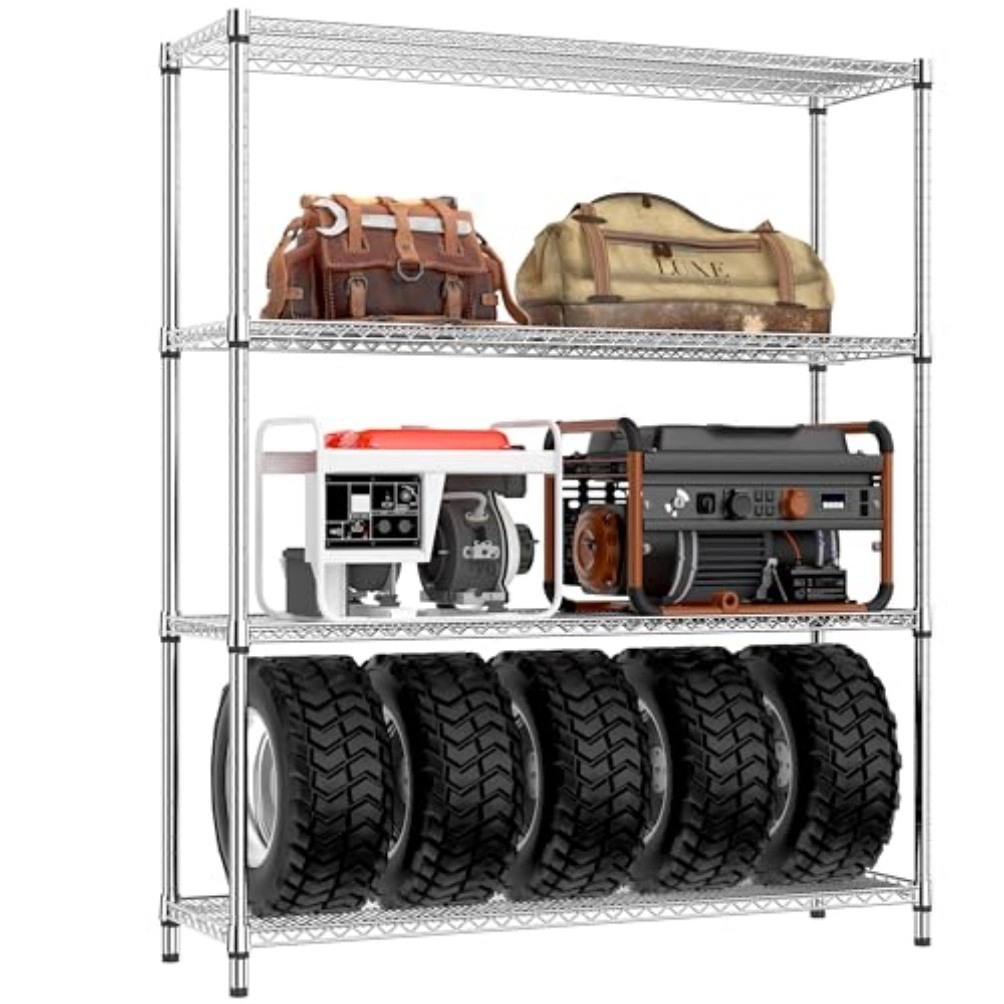 Flynama 4 Shelf Wire Shelving 1400 Lbs 45.3W x 15.8D x 59.4H in Heavy Duty Adjustable Metal Garage Rack