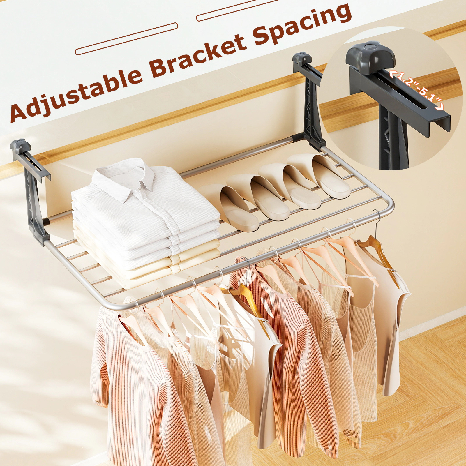 SUGIFT Portable Aluminum Clothes Drying Rack Towel Rack with Adjustable Foldable Brackets 31-in Wide Silver + Black