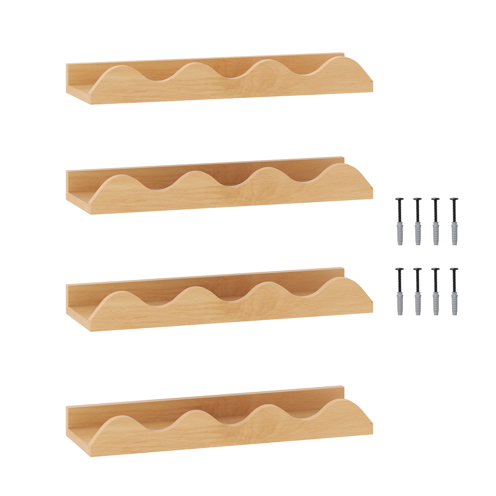 SUGIFT Set of 4 Natural 16-in Wall Mounted Floating Bookshelf Ledges for Toy Picture and Book Display