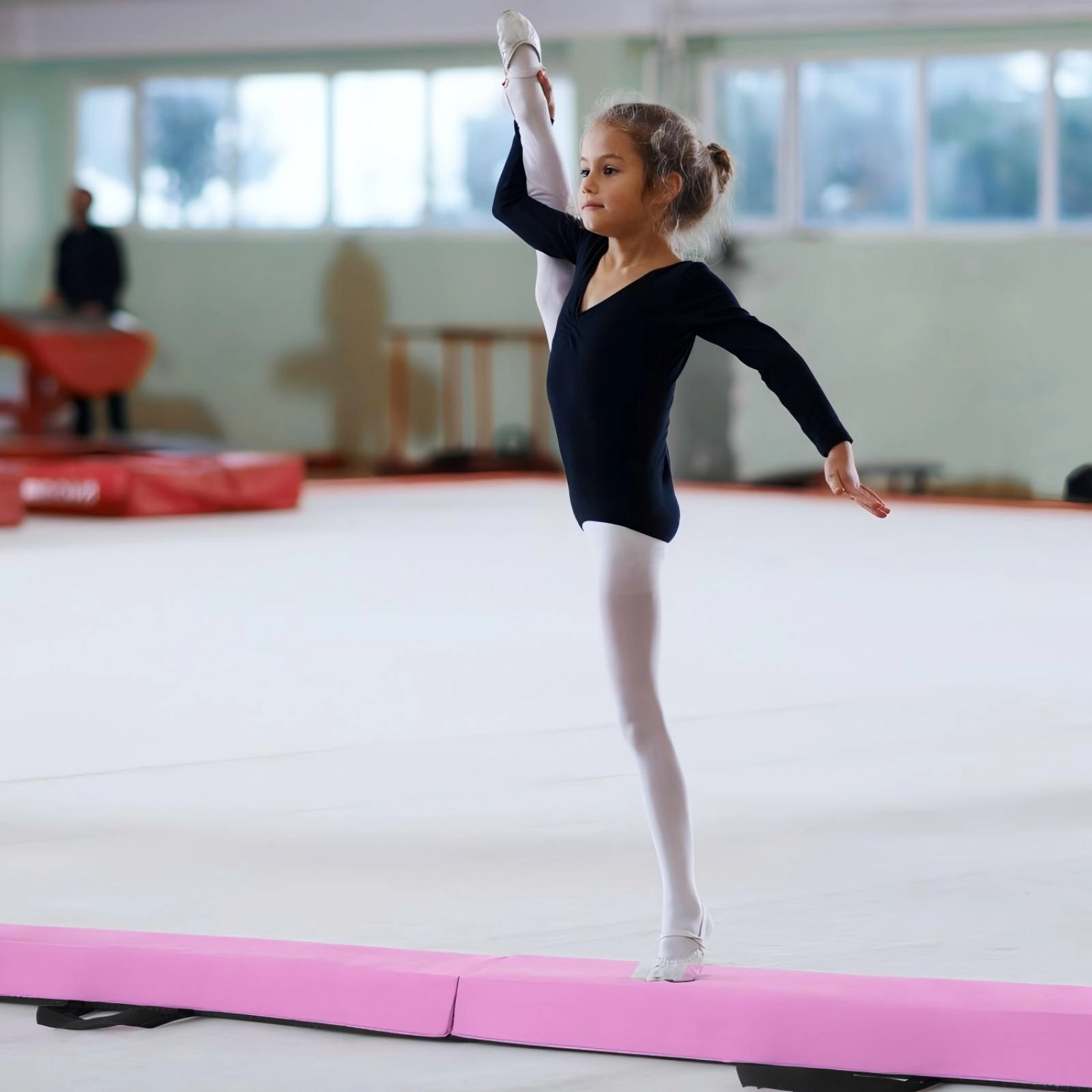 SUGIFT Purple 7-ft 160-lb Capacity Folding Gymnastics Balance Beam with Removable Suede Cover and Non-Slip Base