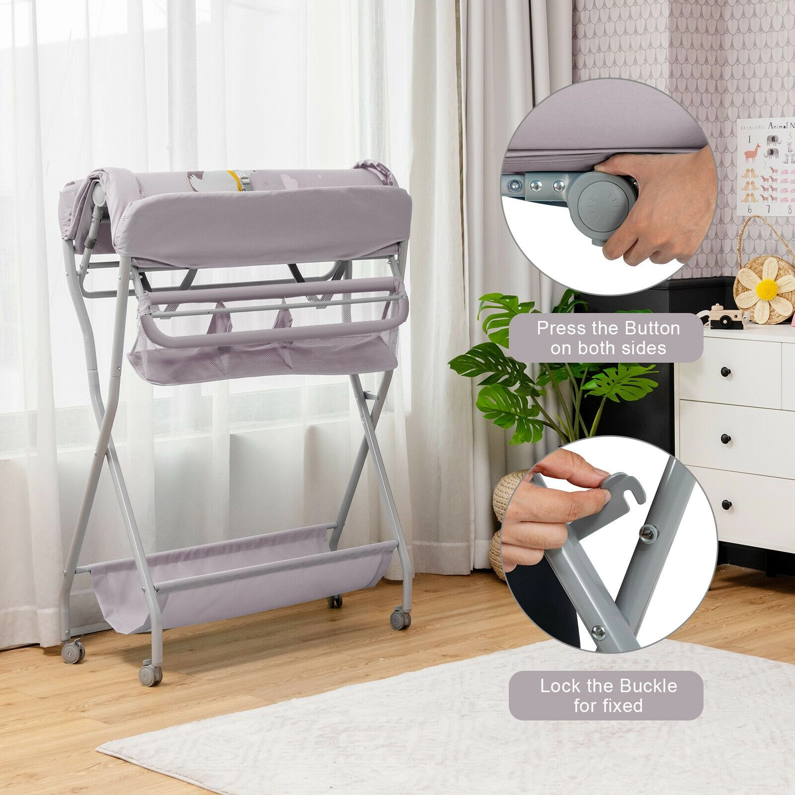SlickBlue kids Changing Table with Folding Frame and Organizer Shelf