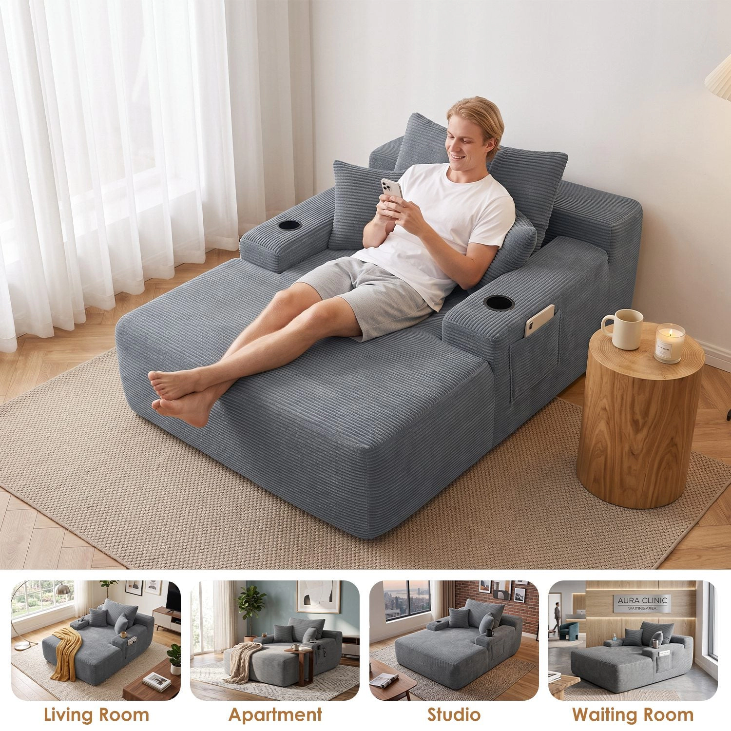 GBruno Foam-Filled Single Seat Chaise Lounge Sofa Bed
