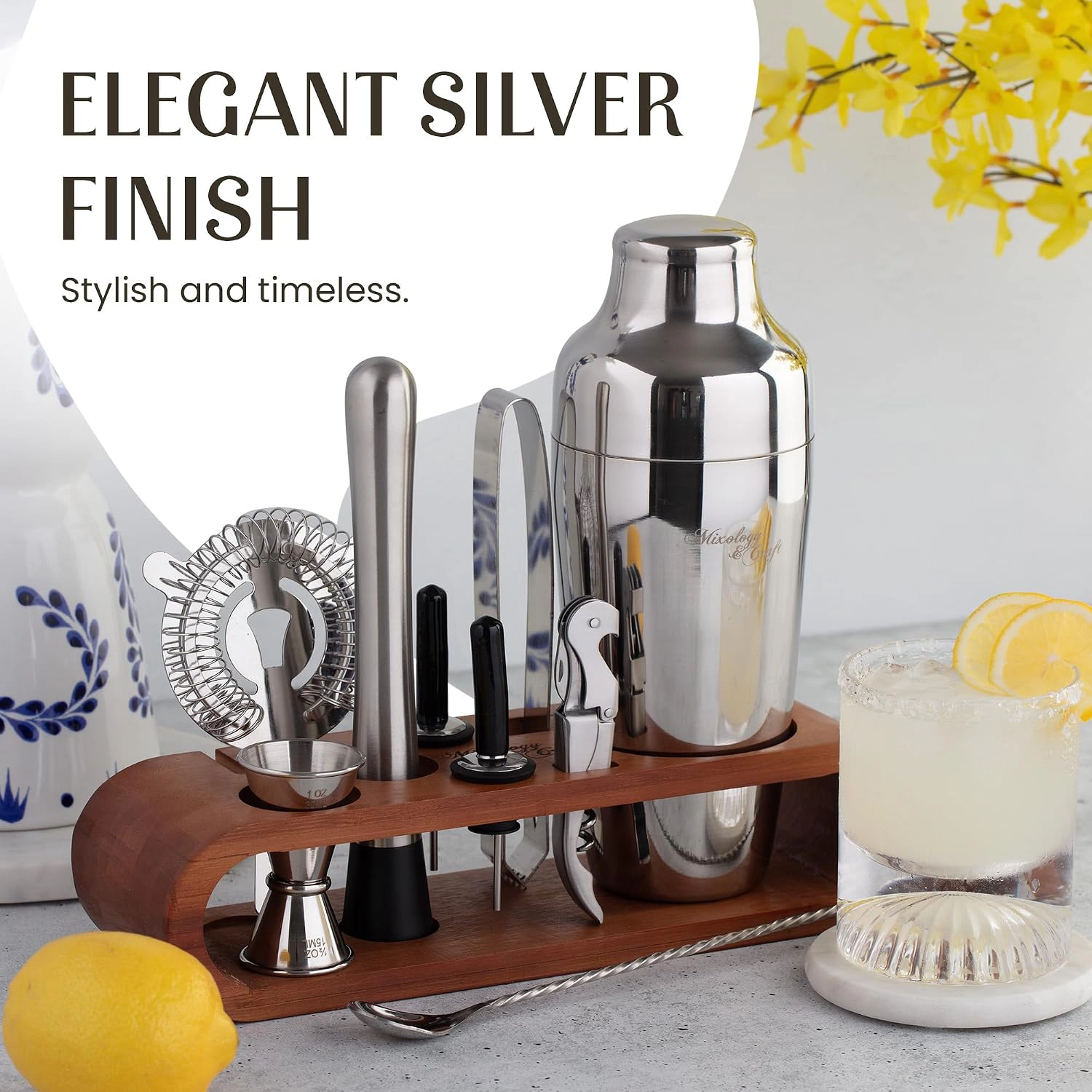 Mixology & Craft Cocktail Shaker Set: 10-Piece Bartender Kit with Stand | Complete Gift Set