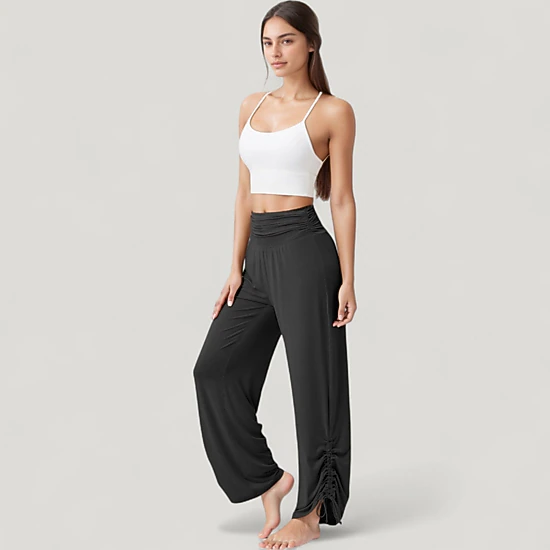 Anna-Kaci Women's Wide-Leg Lounge Pants with Foldover Waistband and Adjustable Drawstring Hem