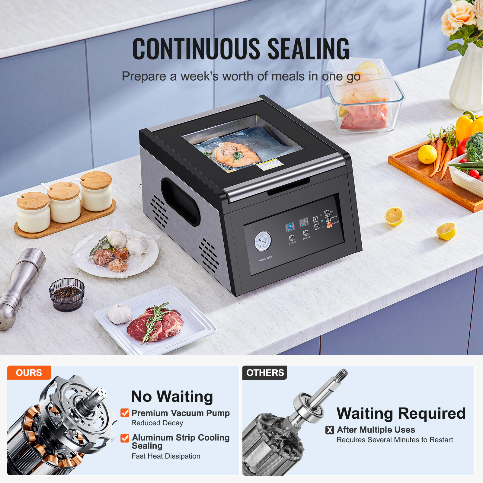 HONGGE Chamber Vacuum Sealer, Packing Machine for Wet Foods, Meat, Compact