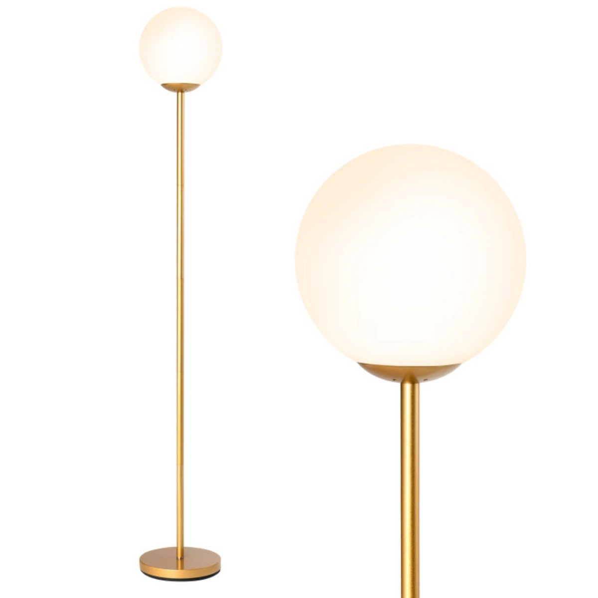 SUGIFT Glass Globe Shade Foot Switch Weighted Base Modern Floor Lamp 65-in Tall 9-in Diameter 60W Max E26 Golden