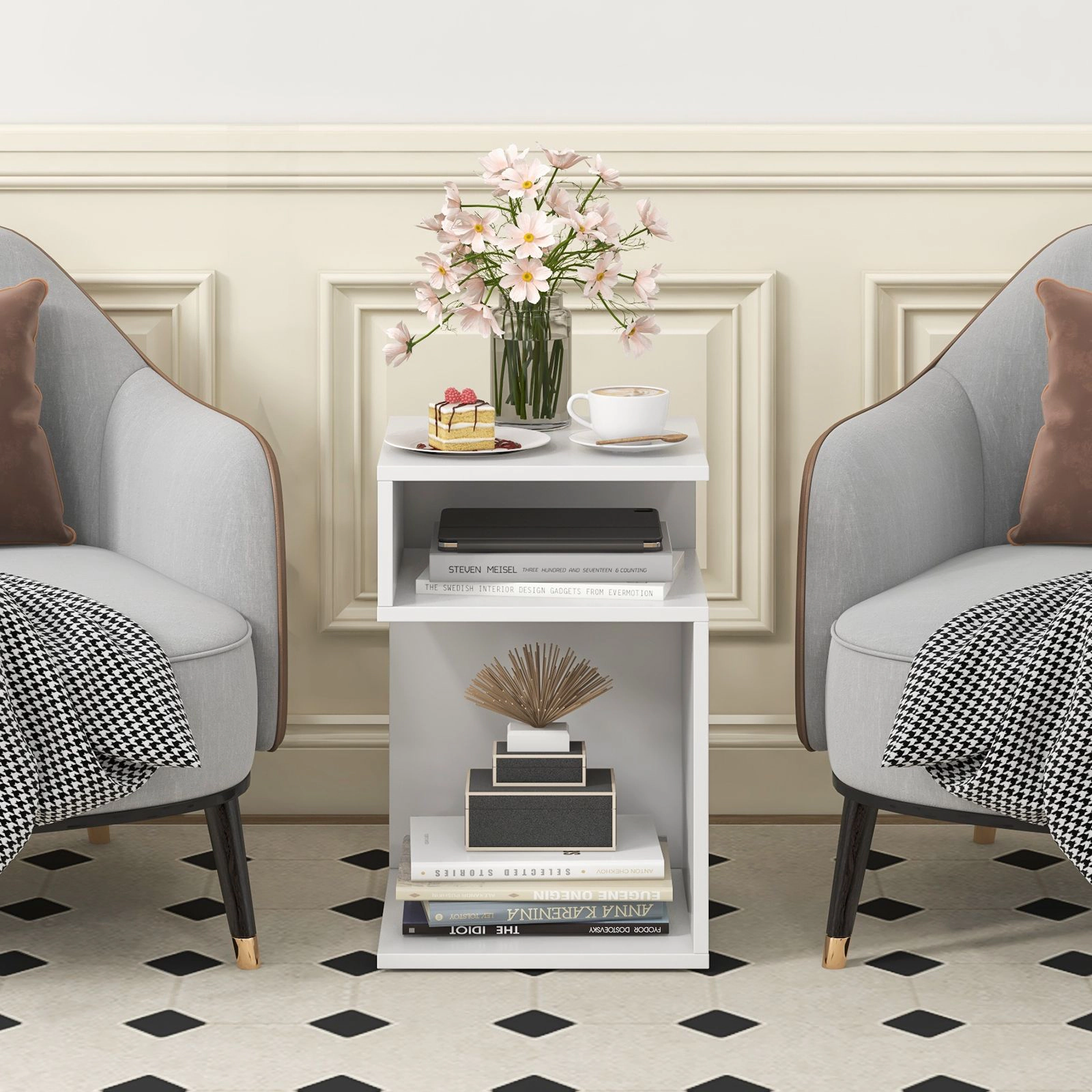 SlickBlue S Shaped Side Table with 2 Open Storage Compartments