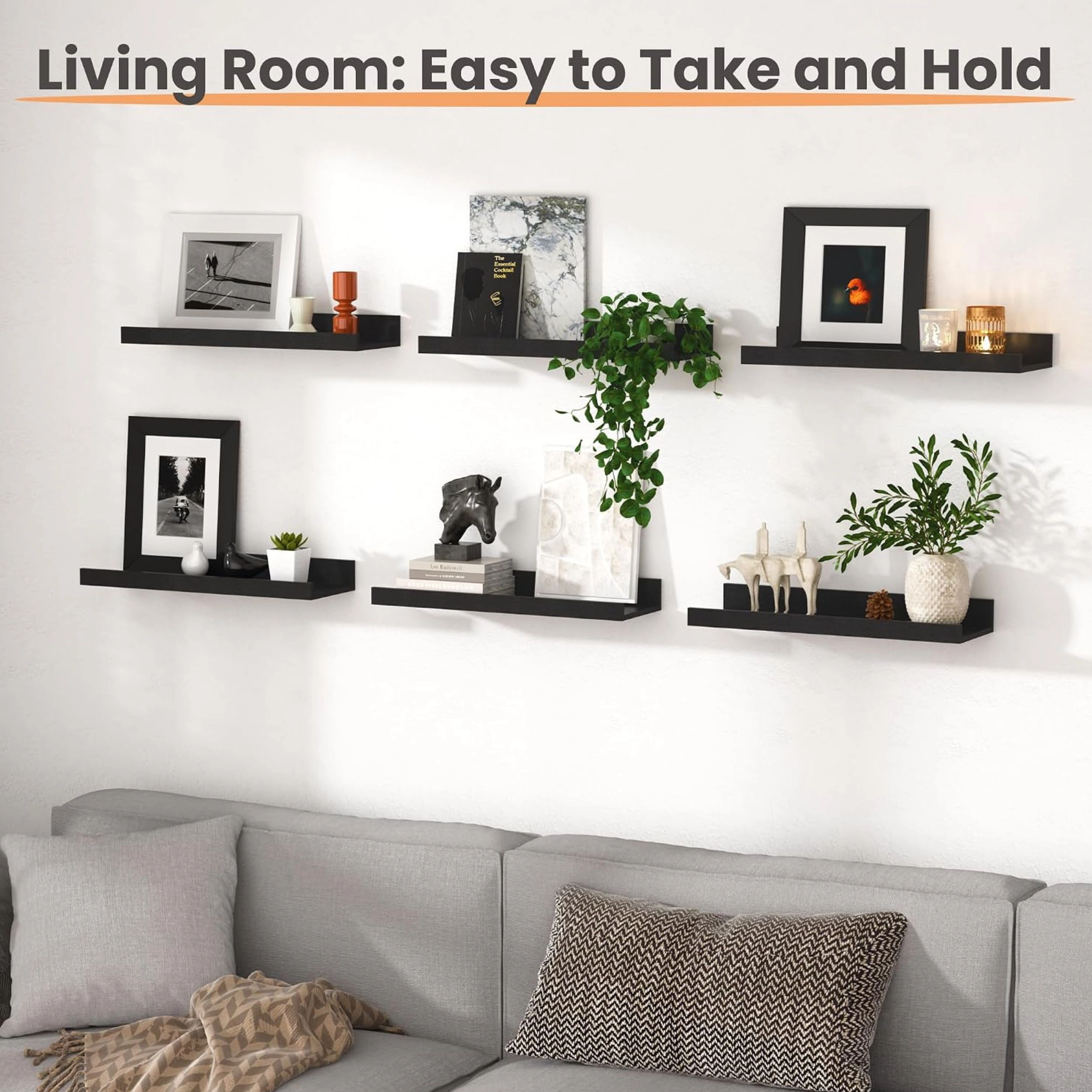 Stock Preferred Pack of 6 15.7 Inch Wood Floating Wall Shelves for Storage and Display