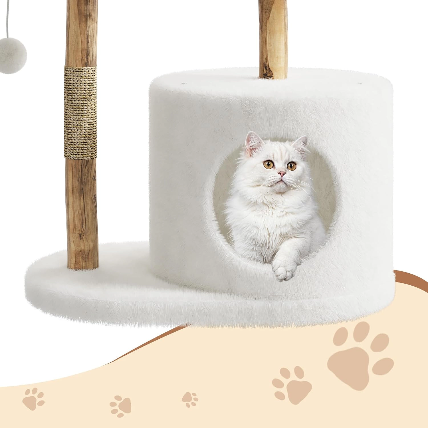 43-Inch Wood-Rattan Cat Tree Tower, Multi-Level Indoor Cat Condo Perch Without Tree Branch