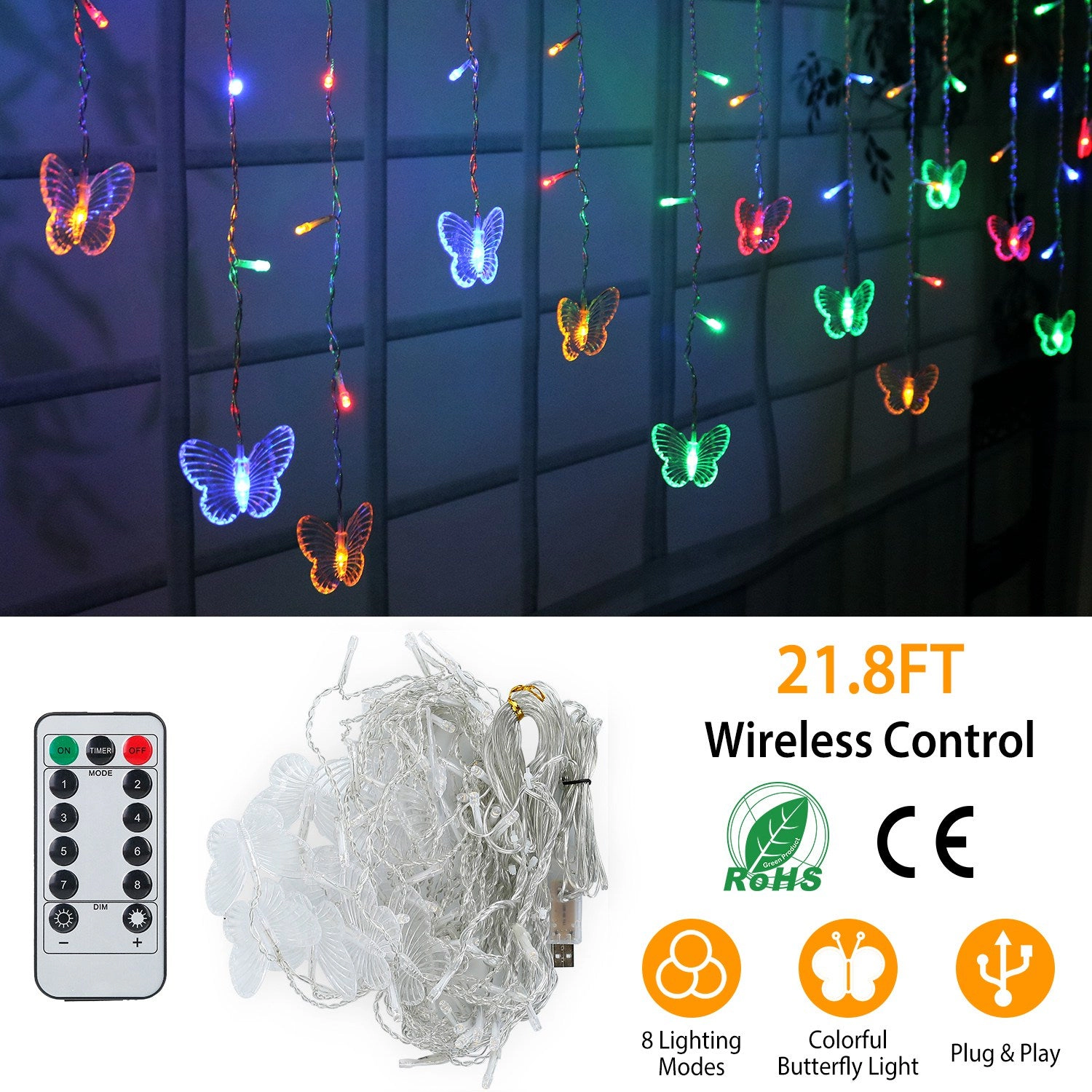GBruno USB Butterfly Curtain String Lights