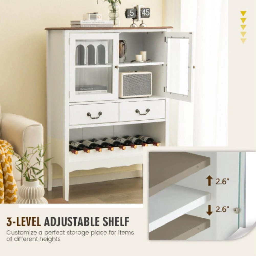 Hivvago Sideboard Buffet Cabinet With 2 Tempered Glass Doors-White