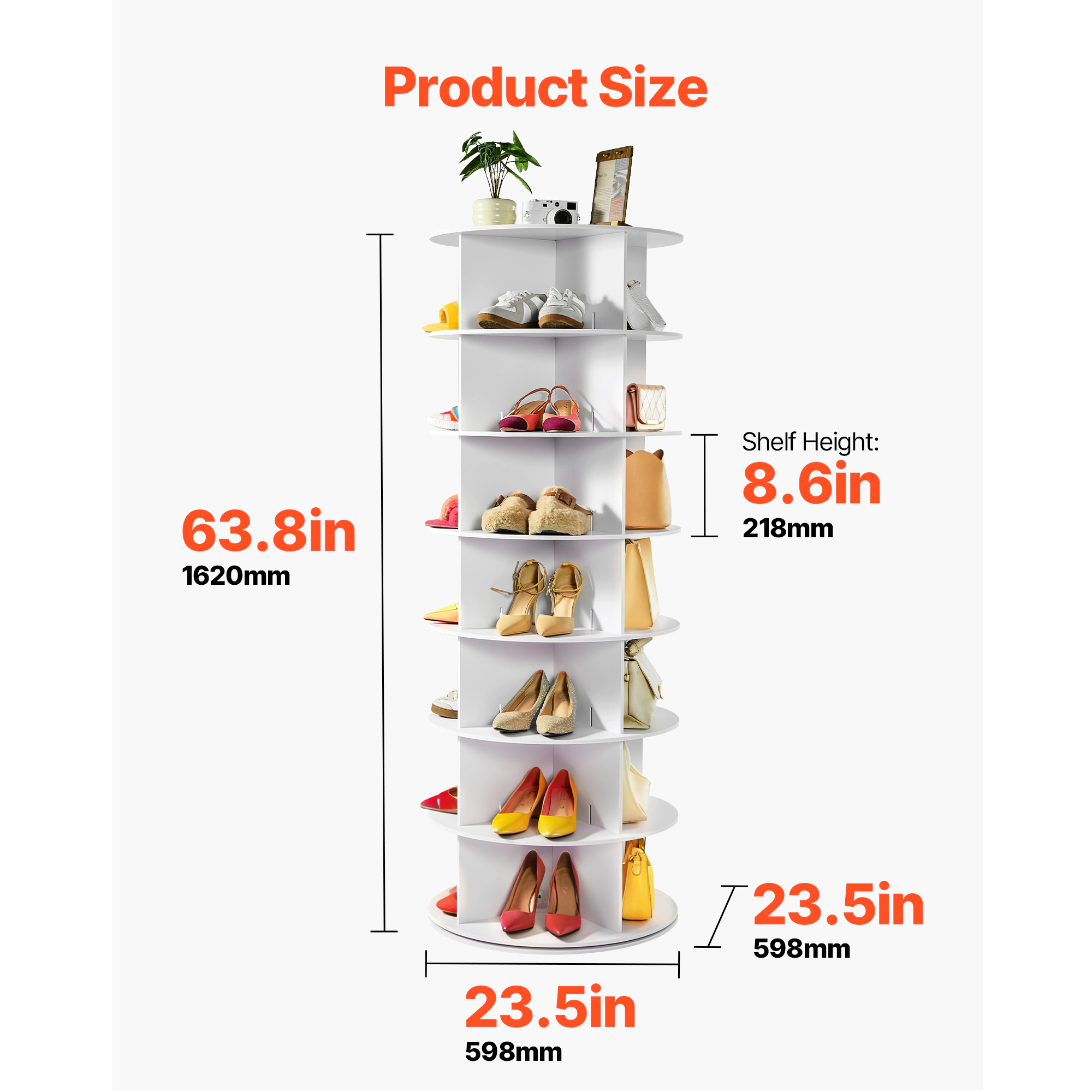 HONGGE Rotating Shoe Rack Tower 360° Spinning Shoe Rack Revolving Storage Round Carousel Display Freestanding Lazy