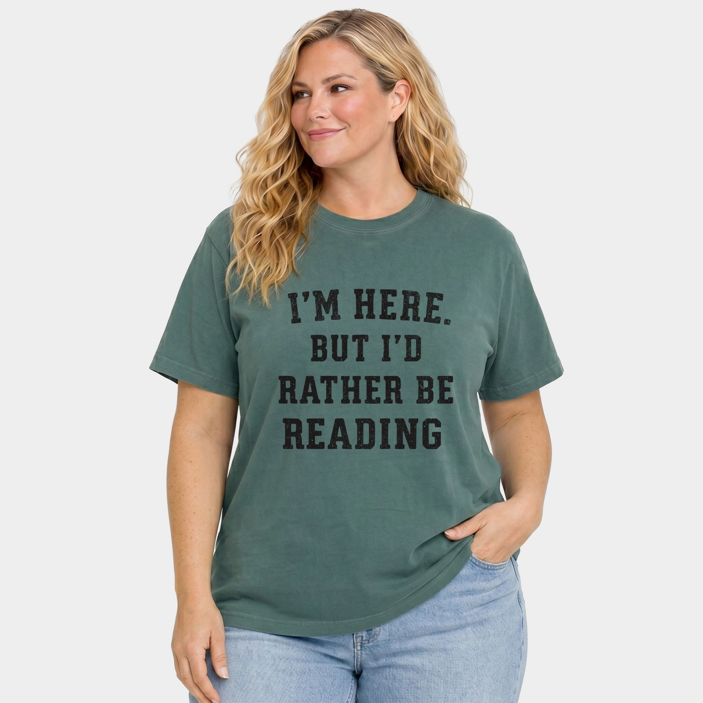 Simply Sage Market - Women's Plus Sized Garment Dyed Graphic T-Shirt I'm Here. But I'd Rather Be Reading