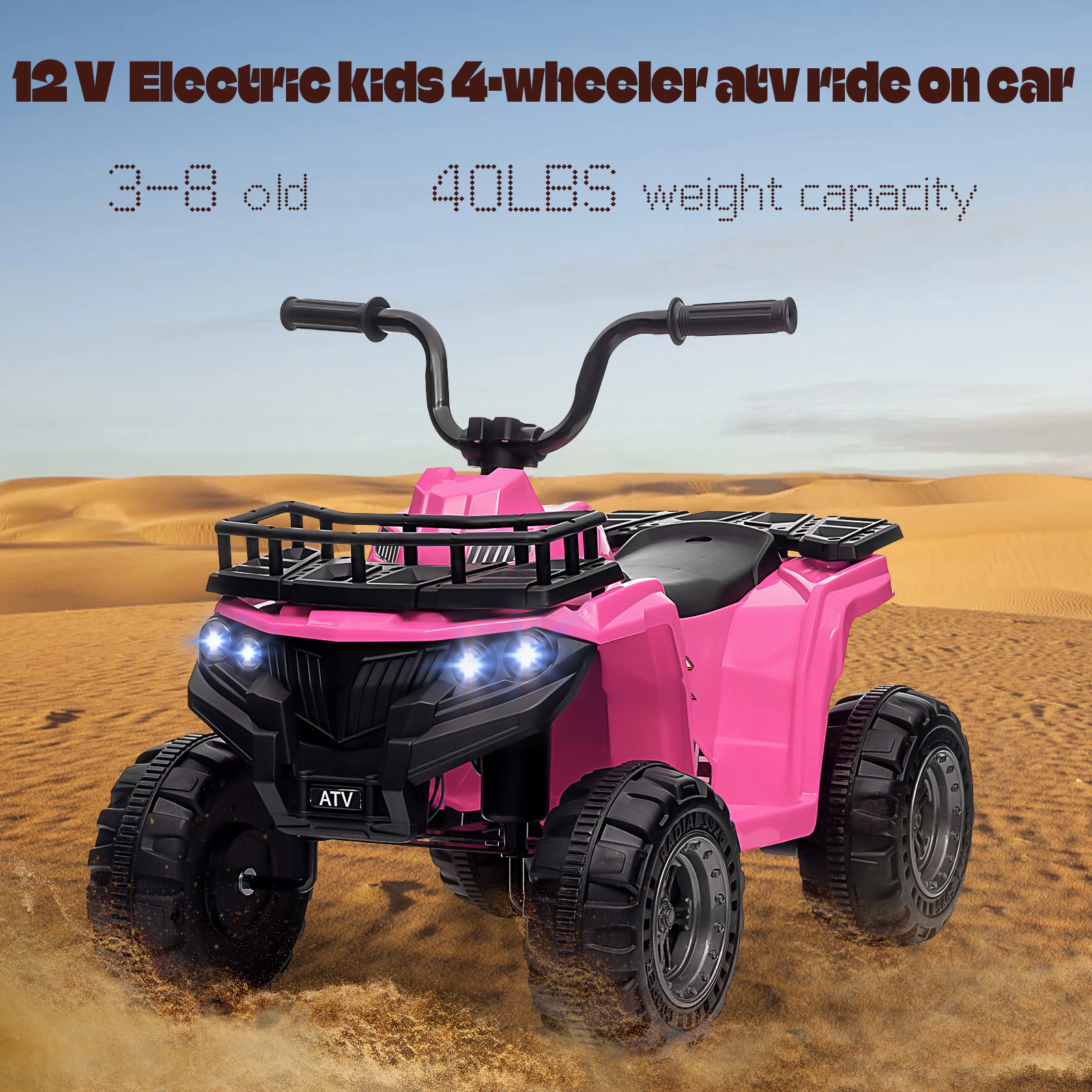 12V Kids Ride On ATV Quad, Electric 4-Wheeler w/Rechargeable Battery, Treaded Tires, Ergonomic Seat, for Ages 3-5