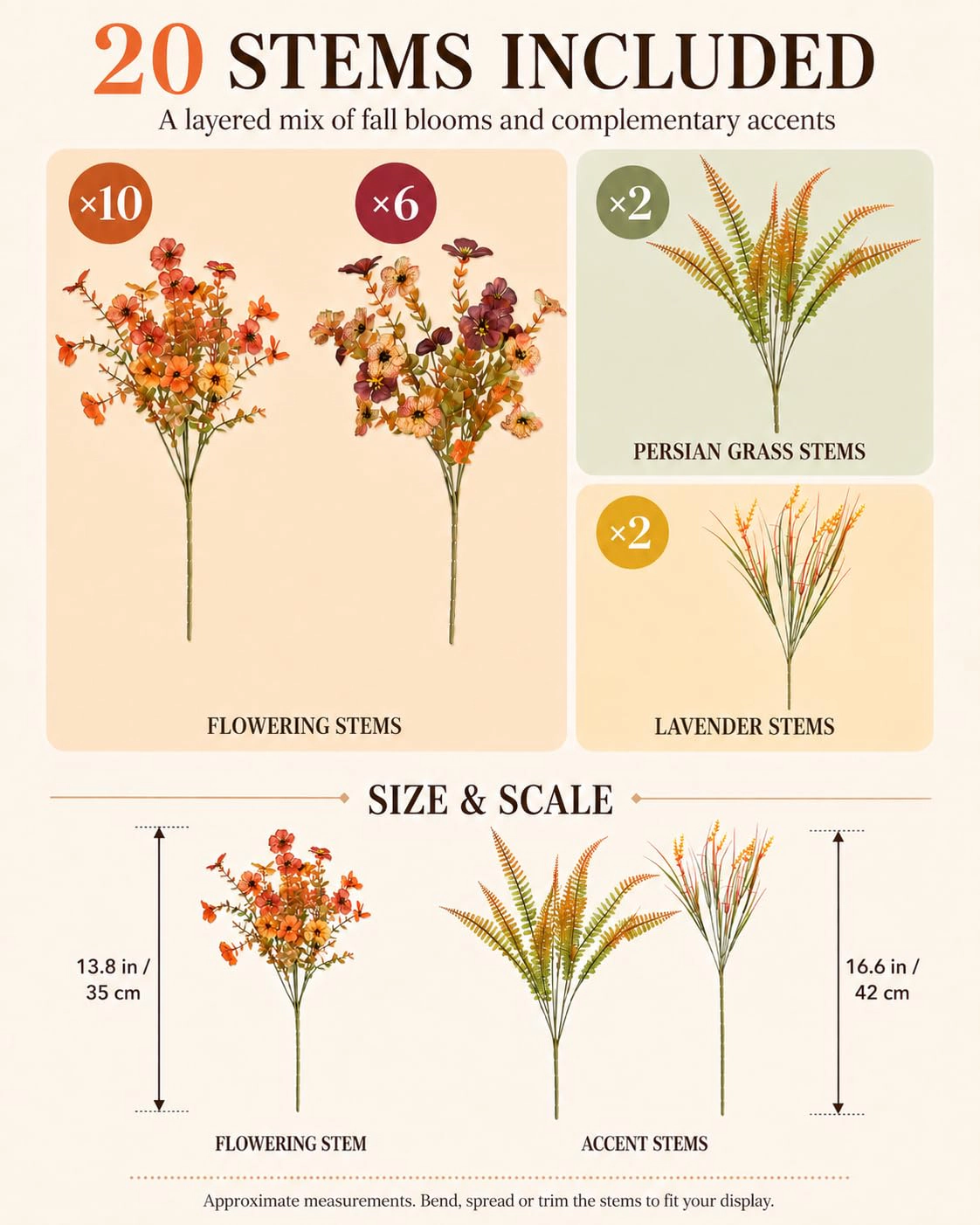 PUPWE 20 Stems Faux Fall Flowers For Outdoor Planters Full & Layered