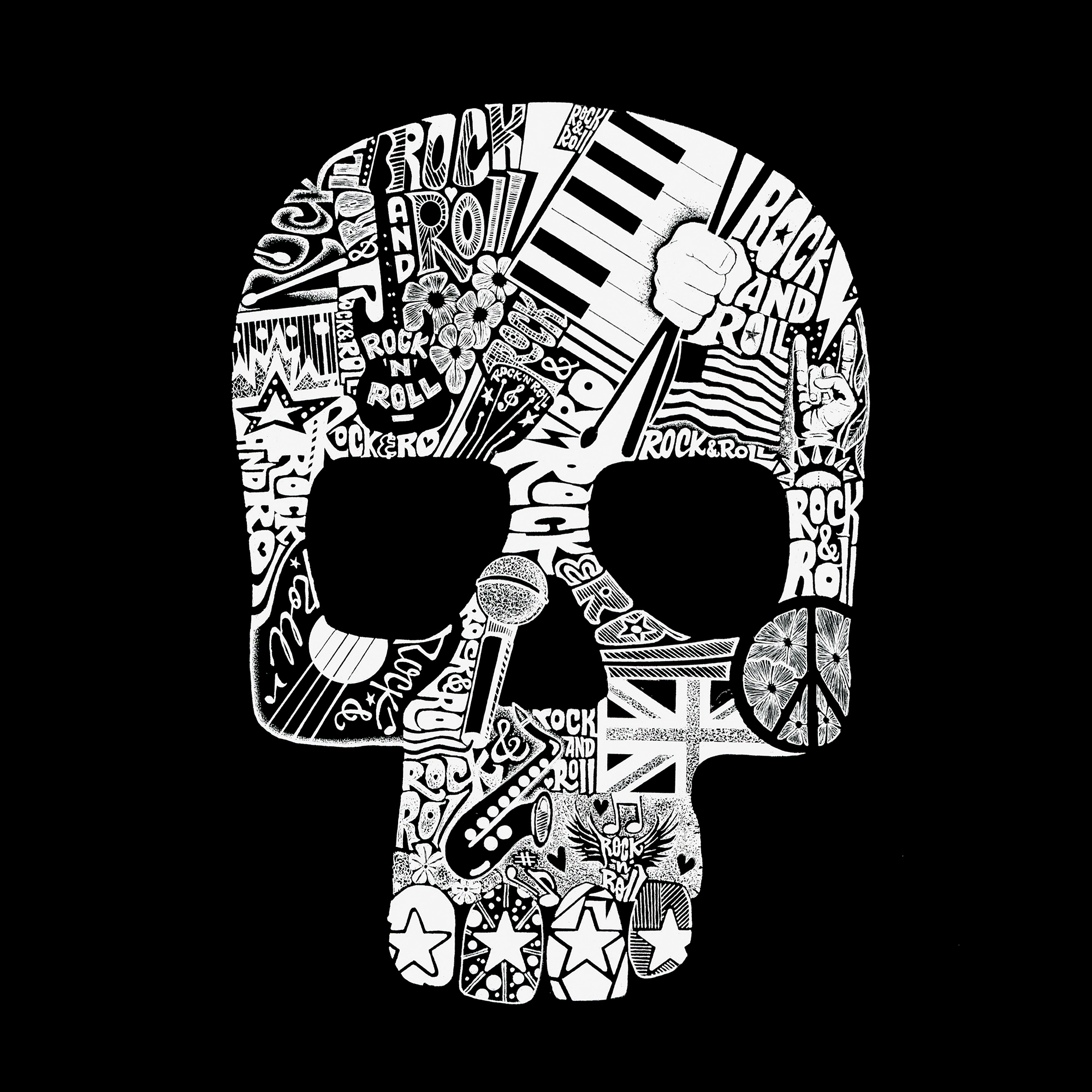 LA Pop Art Men's Word Art T-Shirt - Rock n Roll Skull