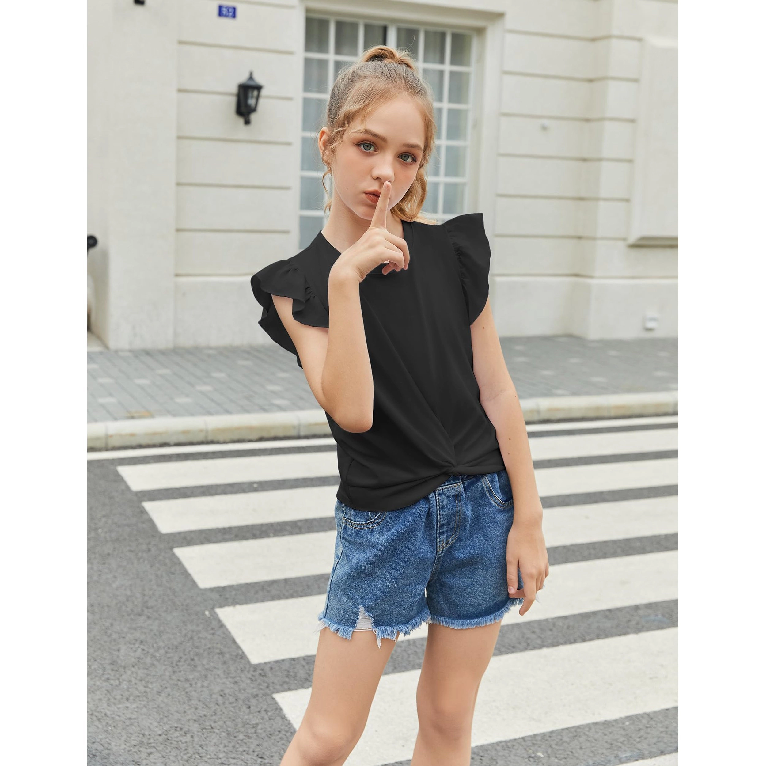Arshiner Tie Dye With Heart Pattern Shirts For Girls Cute Flying Sleeves Short Tops