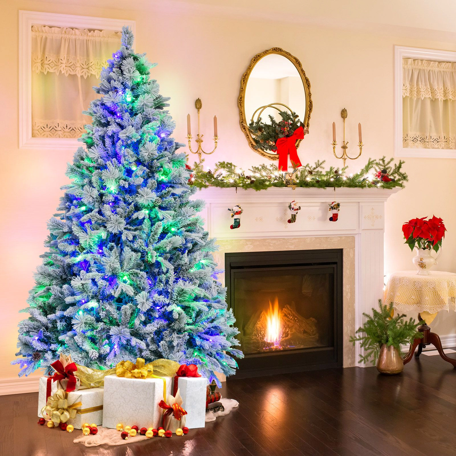 SlickBlue Snowy Artificial Christmas Tree with PE and PVC Branches