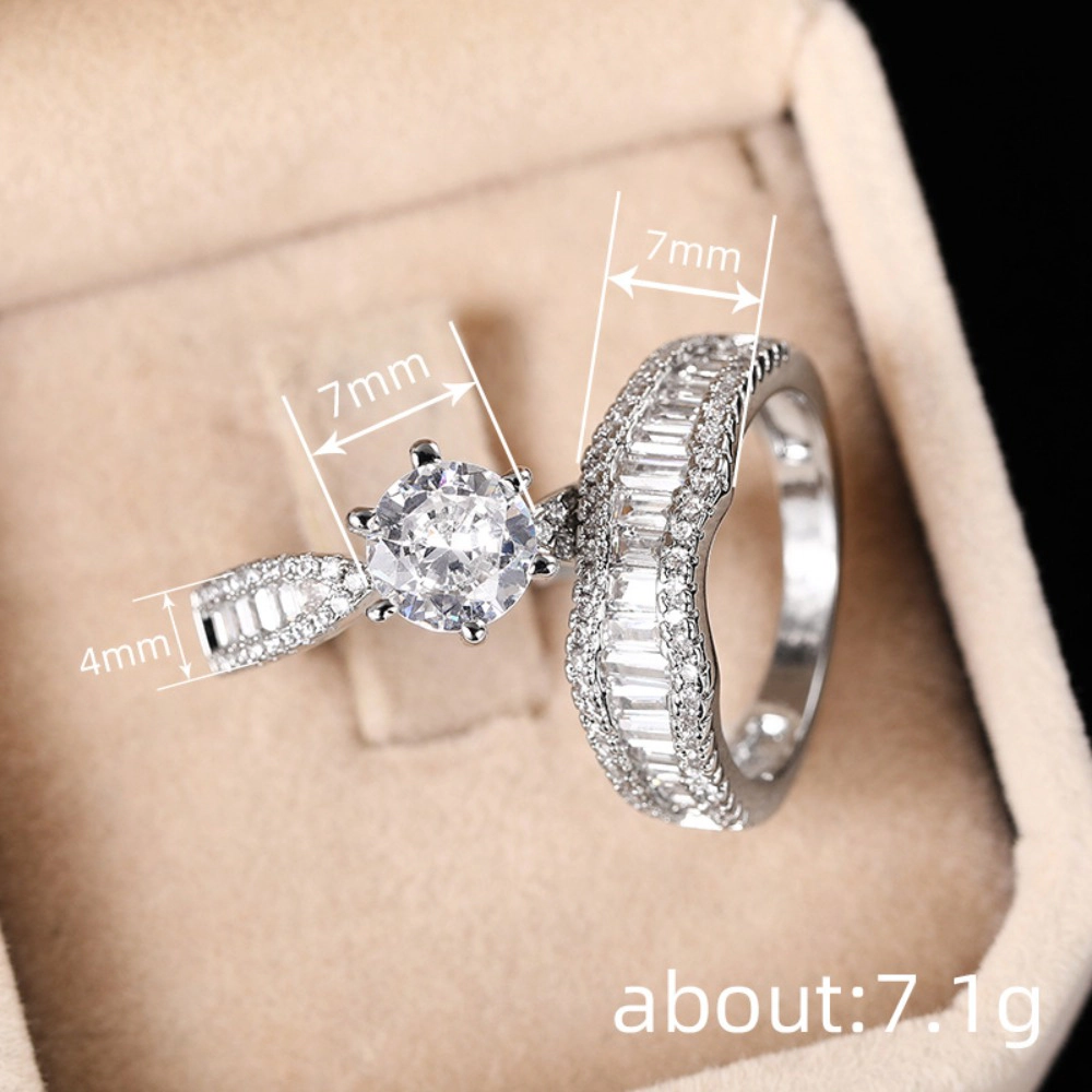 White Gold Plated Two-in-One Halo Wedding Promise Ring for Women