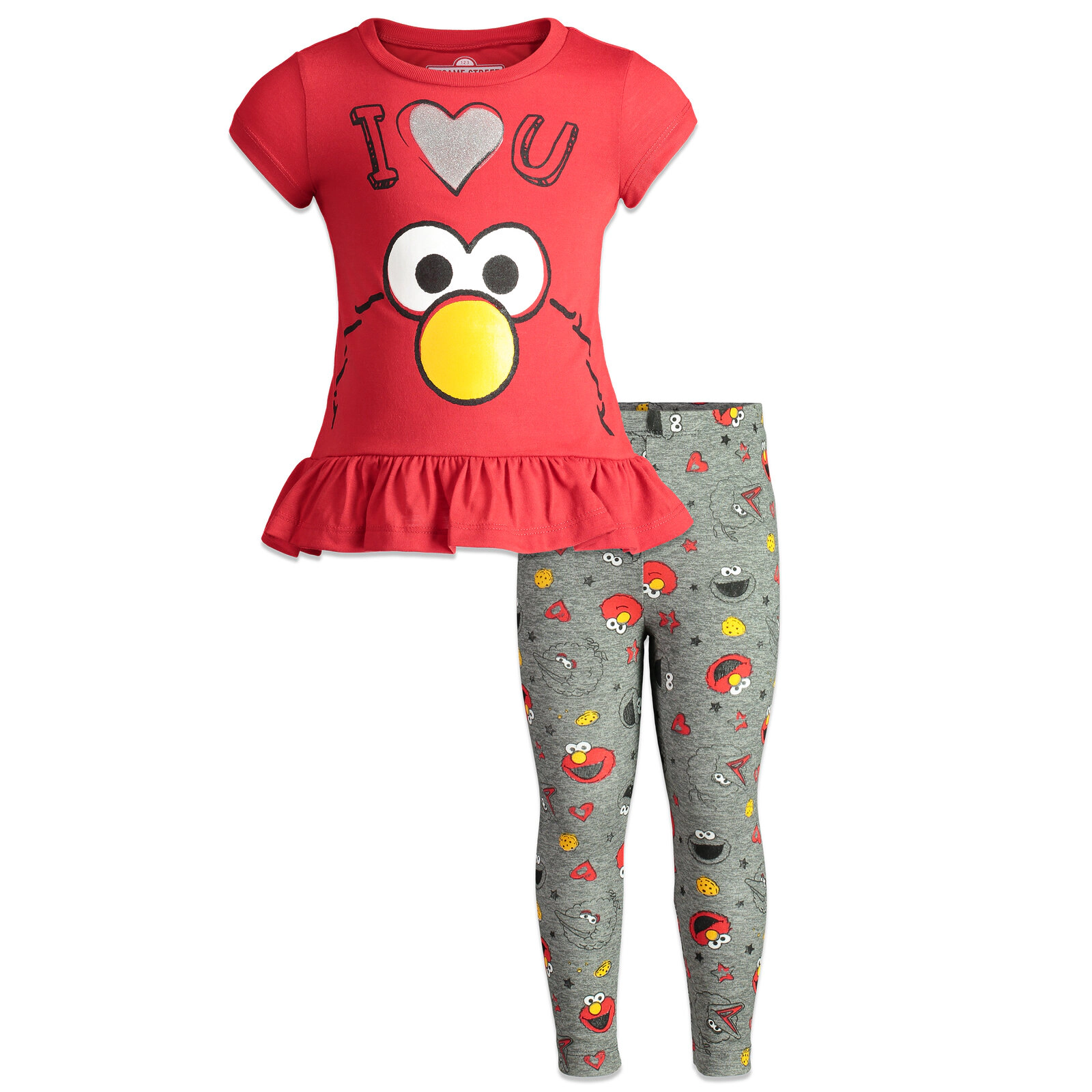Sesame Street Girls' Glitter 2-Piece T-Shirt and Leggings Set