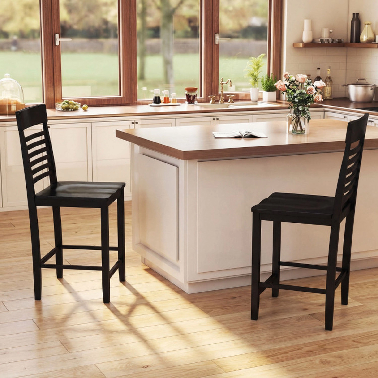 SUGIFT Counter-Height Dining Chair Set of 2 with Footrests and Solid Wood Frame 310-lb Capacity Gray/Black