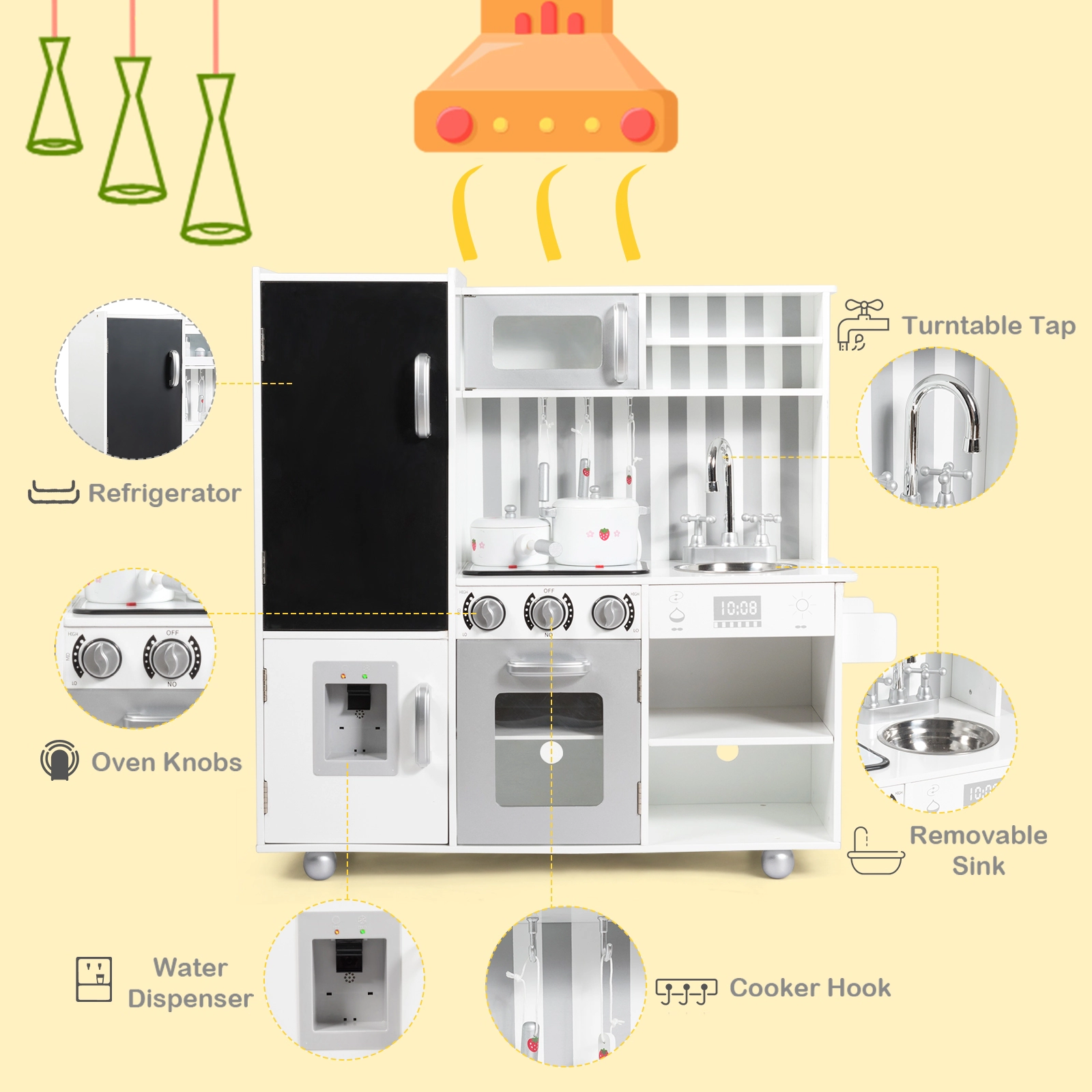 Hivvago Wooden Pretend Play Kitchen Sets with Simulated Sound