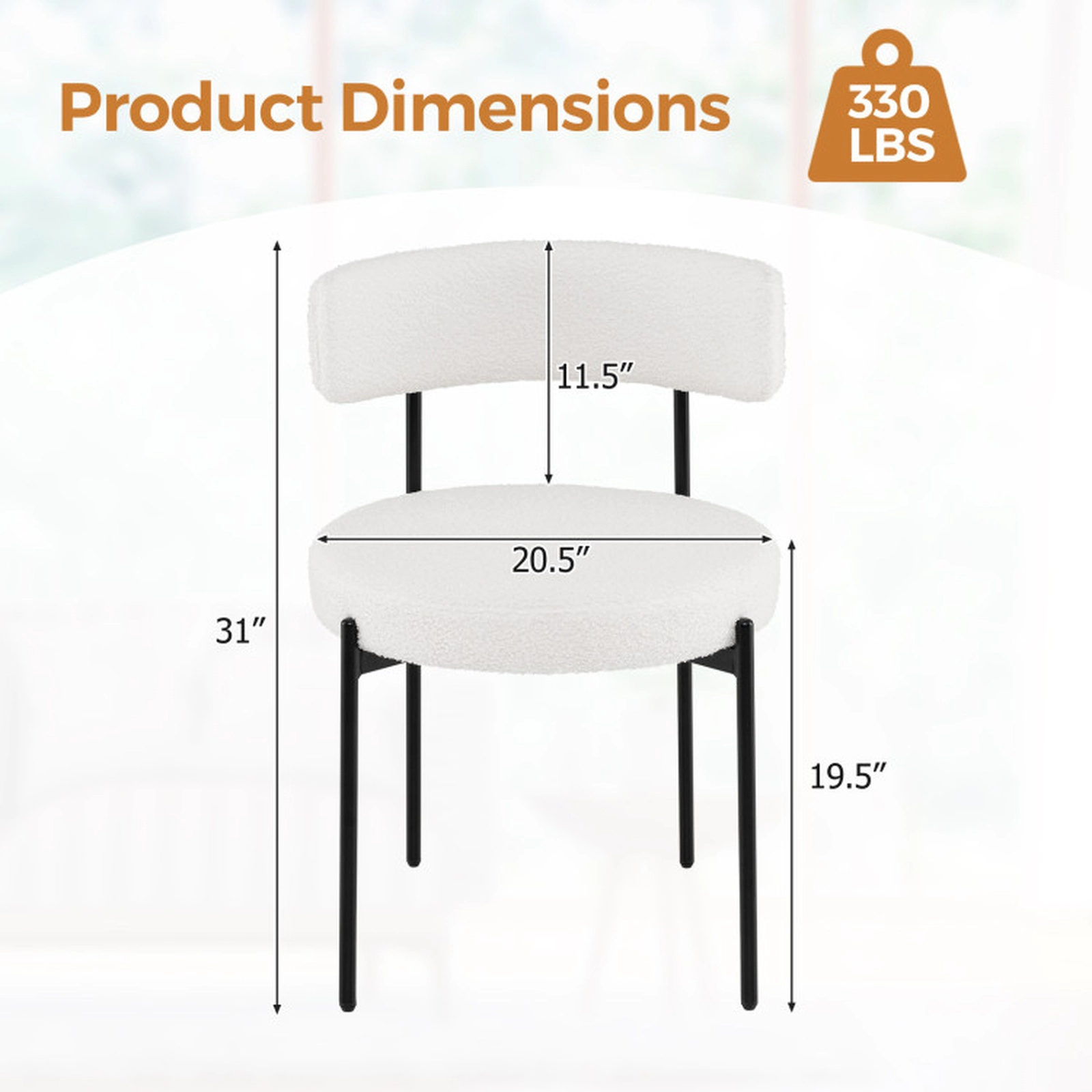 SUGIFT Set of 2 White Faux Sherpa Dining Chairs with Curved Backrest 20.5-in W 31-in H 330-lb Per Chair