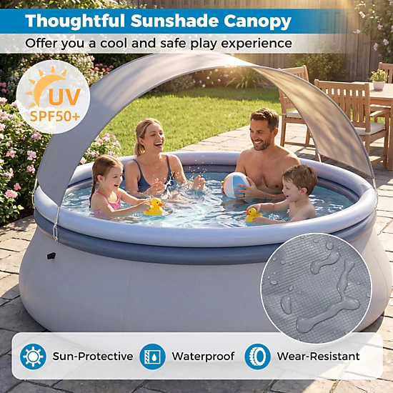 SUGIFT 94.5-in 661-lb Capacity Blue Round Inflatable Above Ground Swimming Pool with UPF 50+ Sunshade Canopy