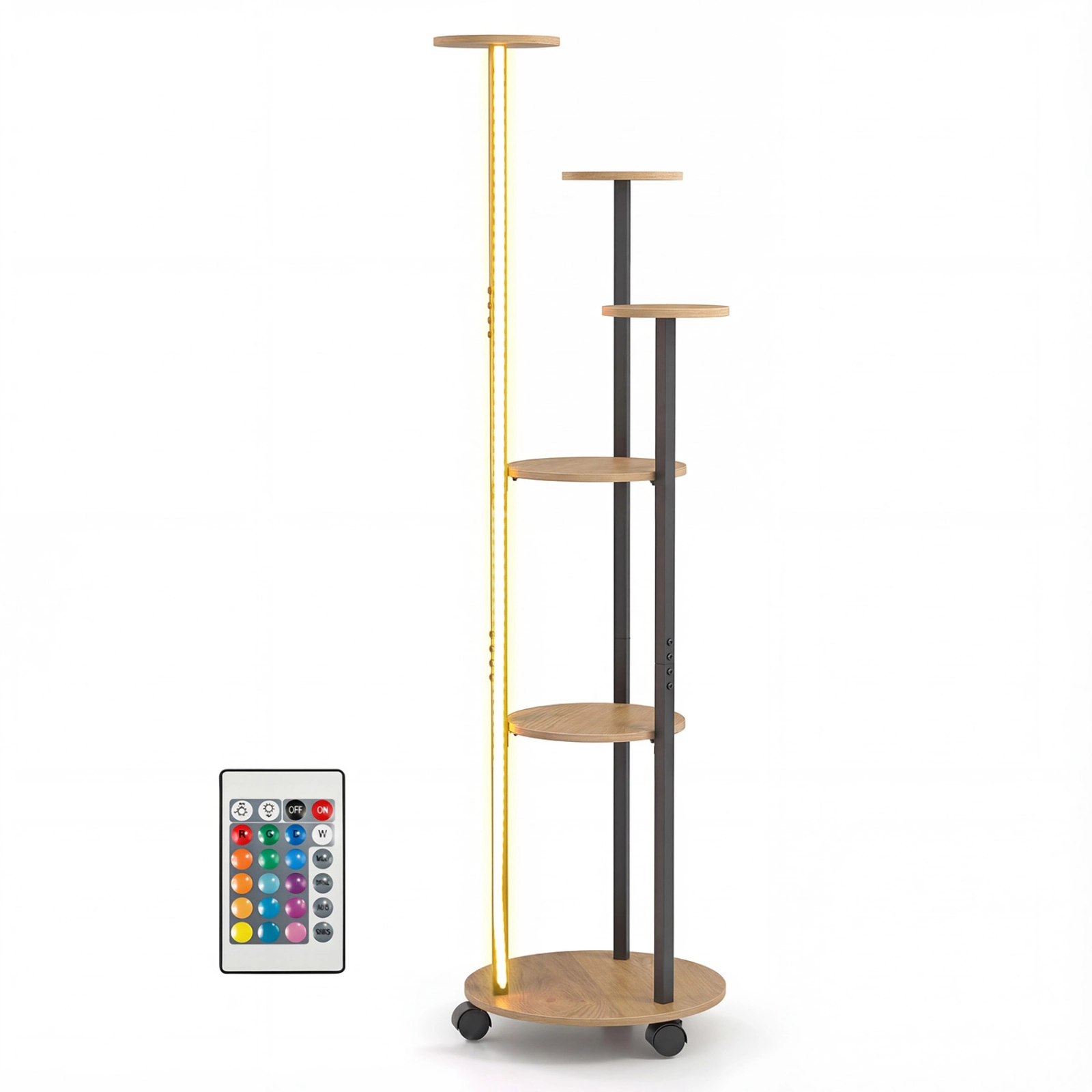 SUGIFT 6 Tier Plant Stand Natural 57 in Tall with RGB Light Strip and Wheels