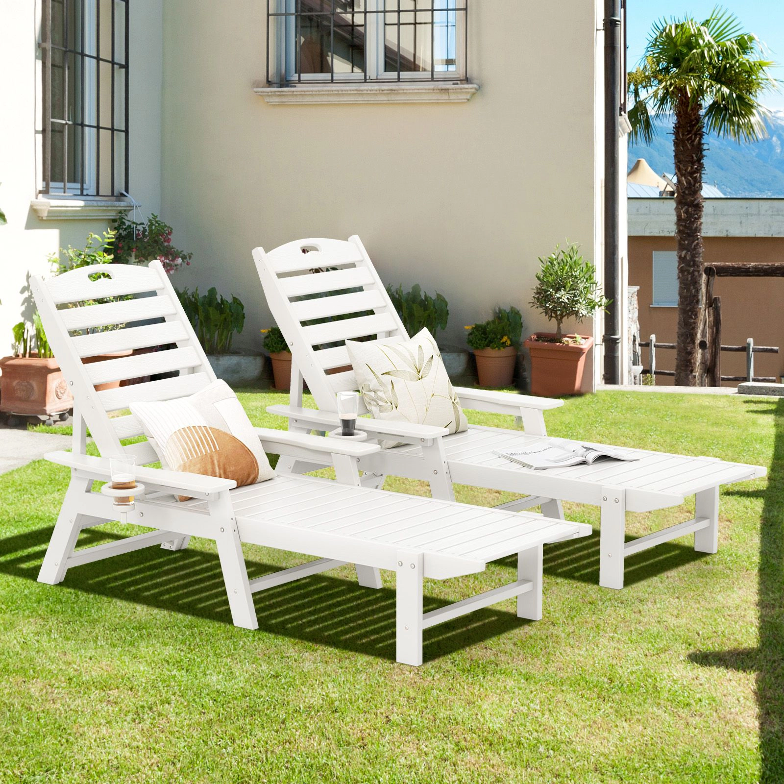 SlickBlue 4-Position HDPE Patio Chaise Lounge with Cup Holder