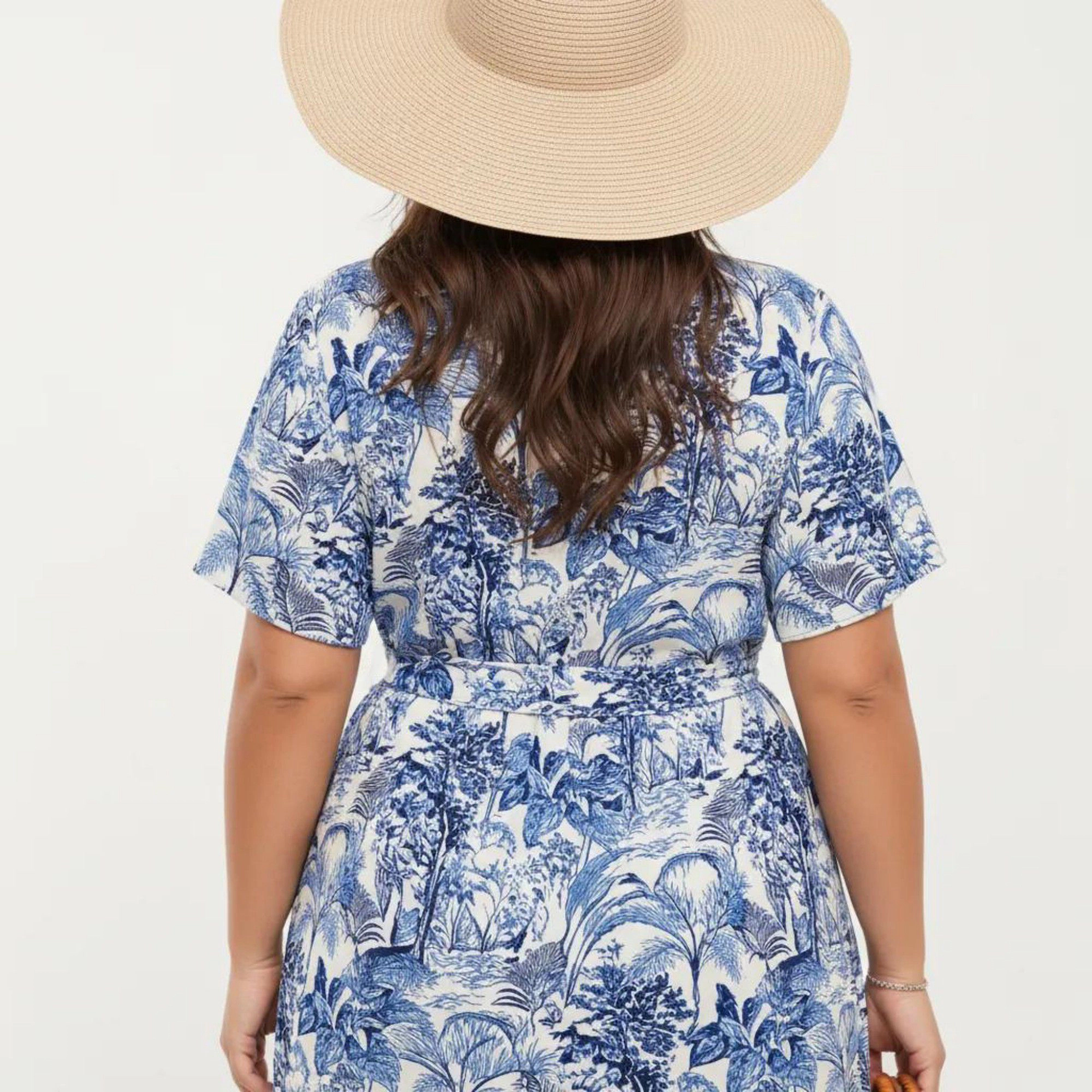 Anna-Kaci Women's Short Sleeve V Neck Waist Tie Belt All Over Print Flowy Fit Midi Dress