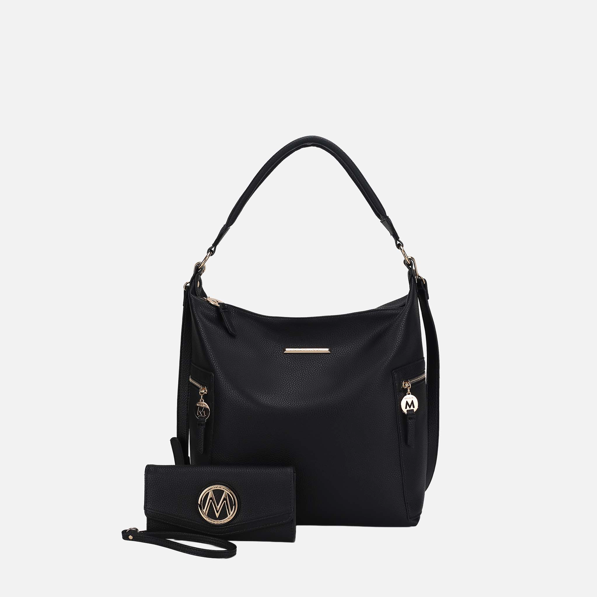 Mia K Collection Ophelia Pebbled Vegan Leather Hobo Bag with Matching Wallet