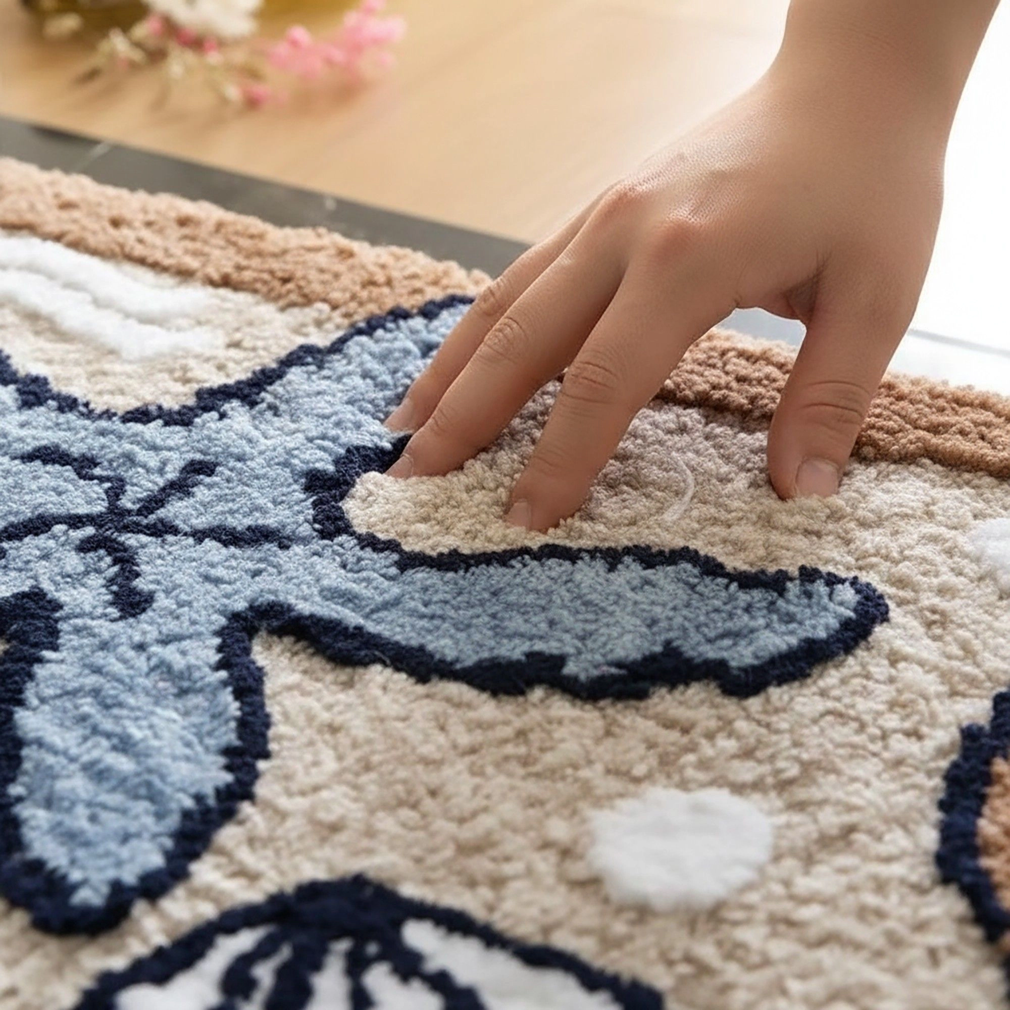 Alilang Unisex Tufted Floor Mat with Seashell and Starfish Design Non Slip Backing Soft Plush Decorative Entryway Rug