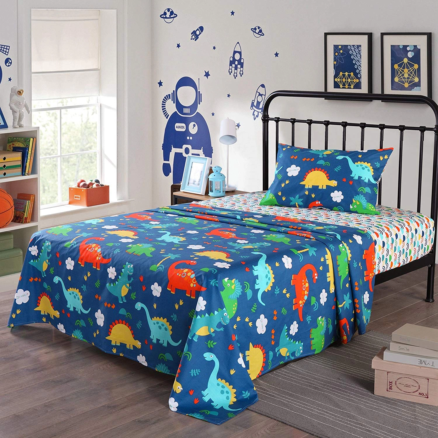 MarCielo 3/4 Piece Kids Dinosaur Sheet Set, 100% Cotton Soft Breathable Bedding