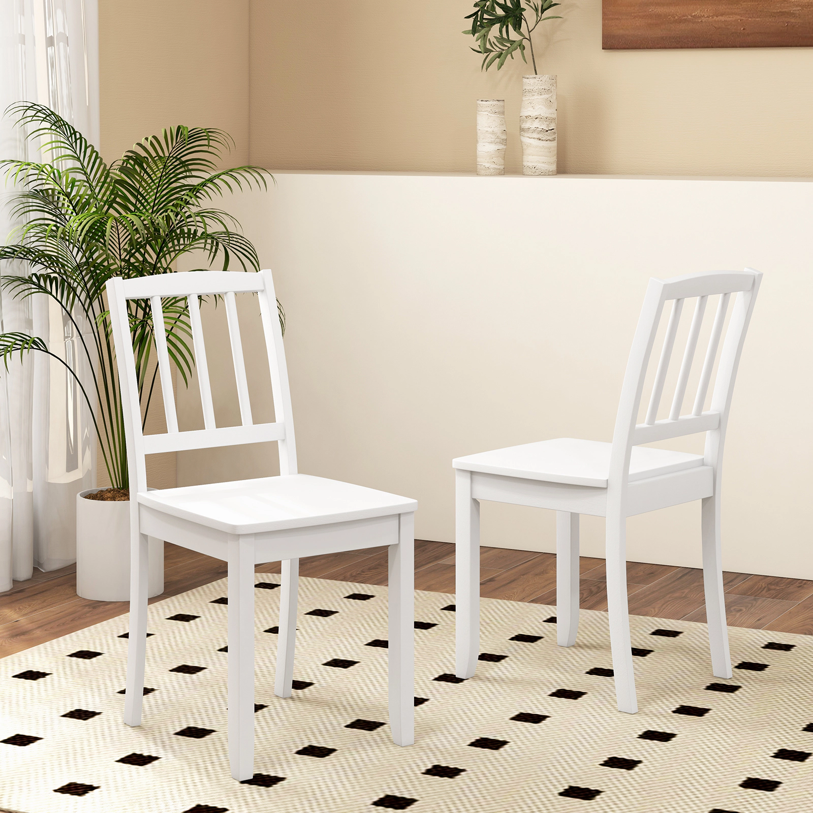 SUGIFT White Wood Ladder Back Farmhouse Rubber Wood Legs Set of 2 Dining Side Chairs