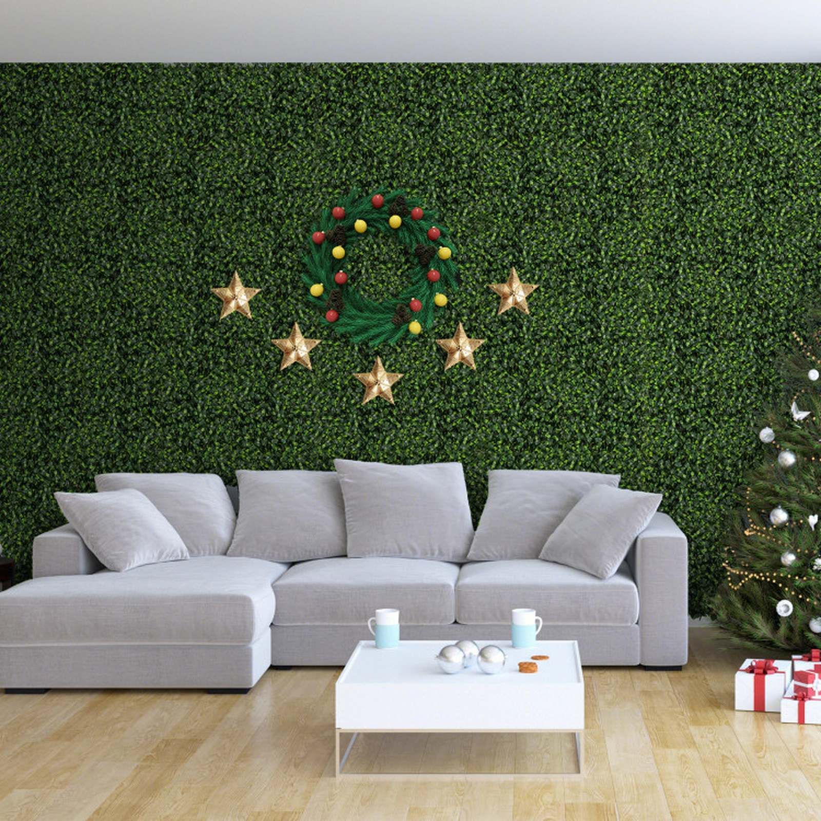 SUGIFT 12-Piece 20-in Green Artificial Topiary Gardenia Shrub Panels with 2.8-in Gradient Leaf Depth