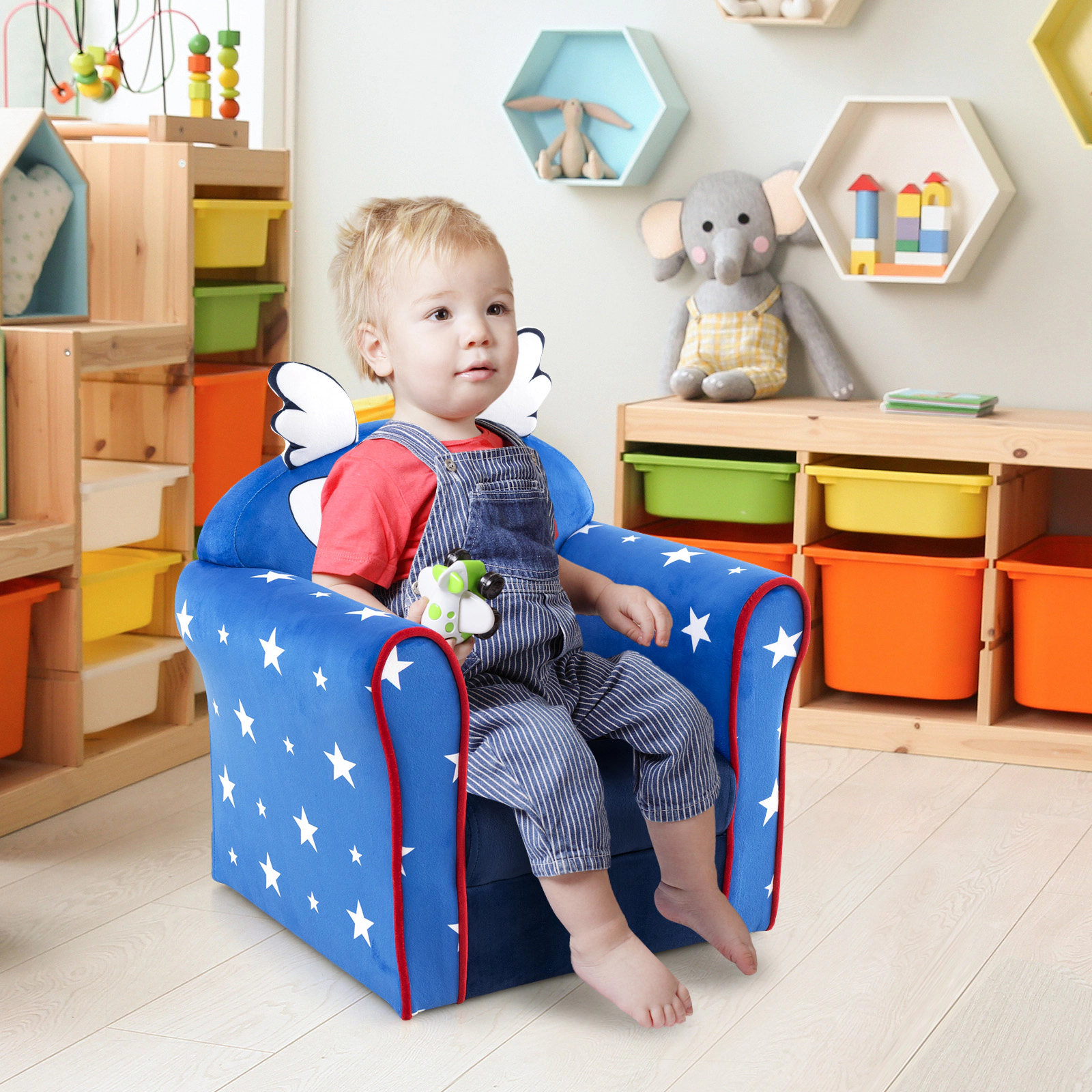 SUGIFT Blue Thick Cushion and Beechwood Frame for Ages 1-3 Kids Sofa Armchair