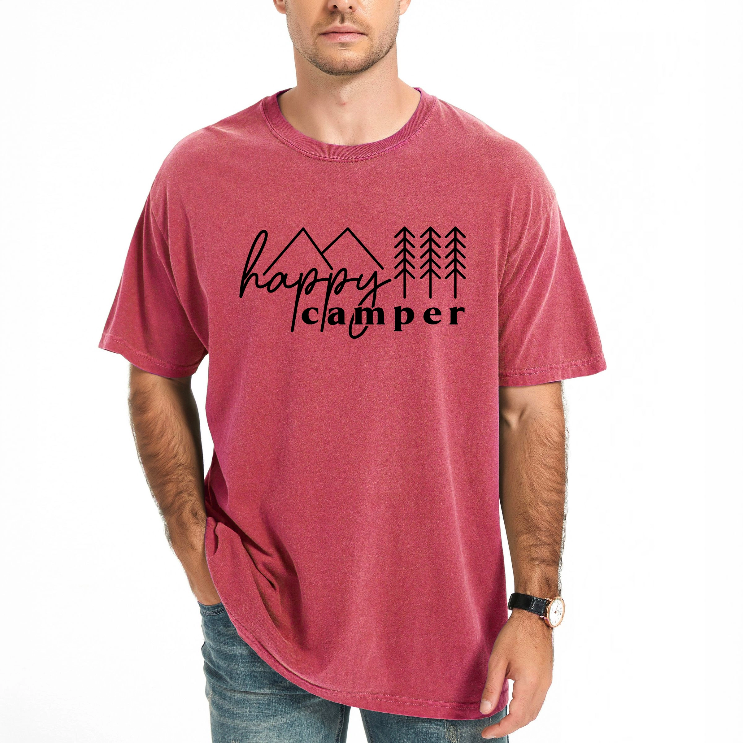 Simply Sage Market - Happy Camper Trees Men's Garment Dyed Graphic T-Shirt