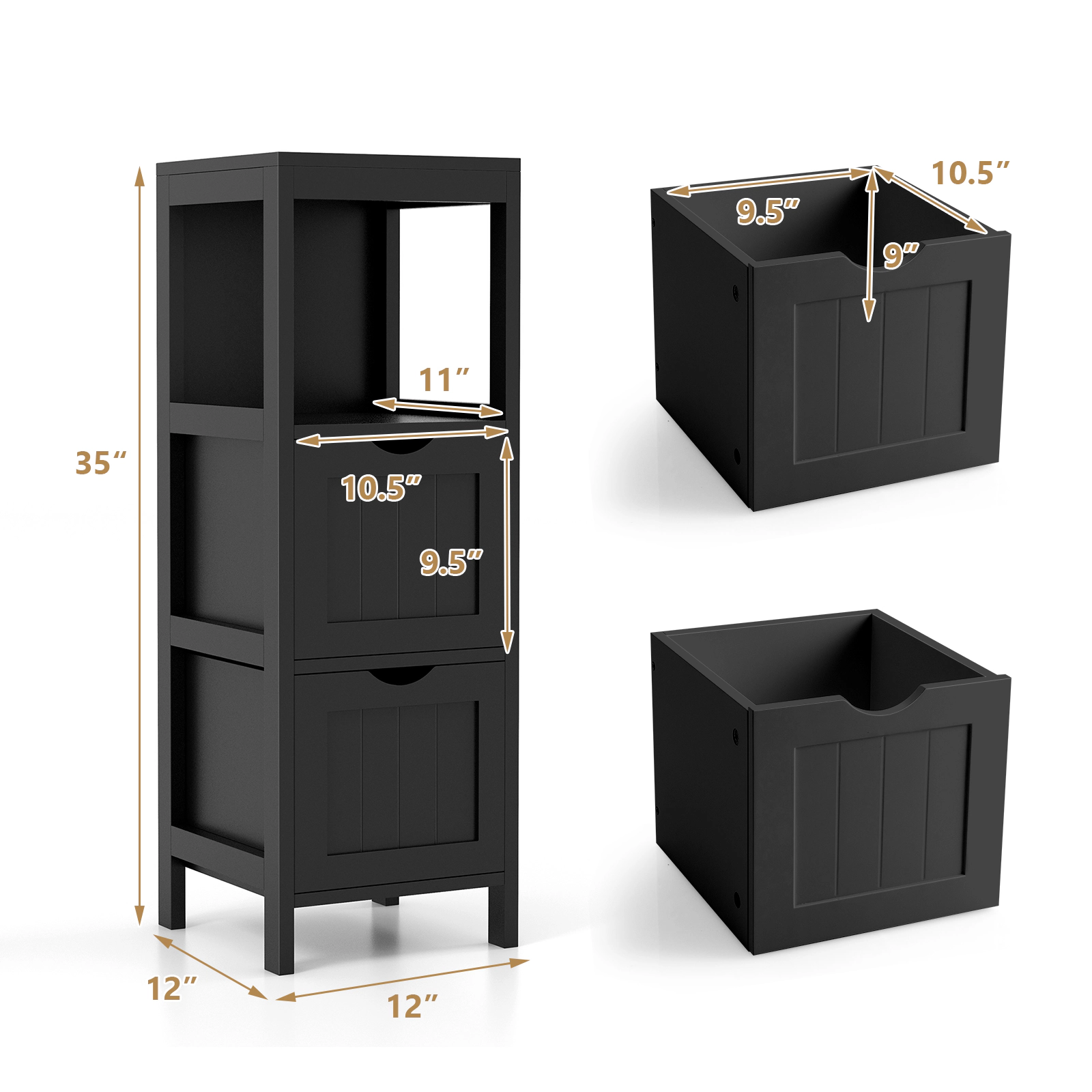 SlickBlue Bathroom Floor Cabinet with Drawers and Open Shelf