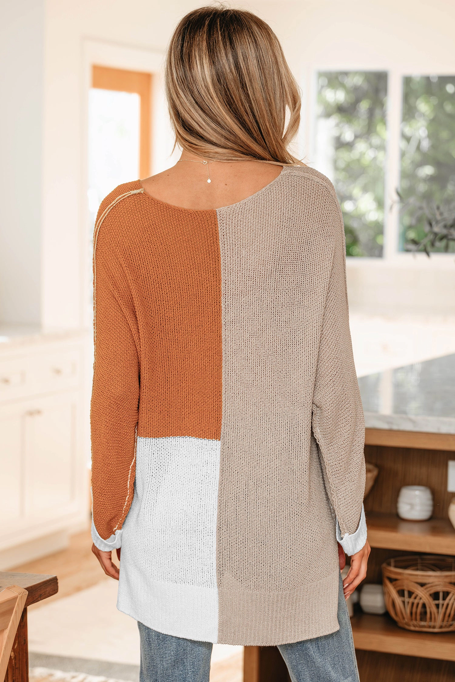 Threaded Pear Women's Zendaya Block Knit Loose Sweater