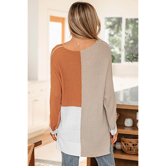 Threaded Pear Women's Zendaya Block Knit Loose Sweater, Color