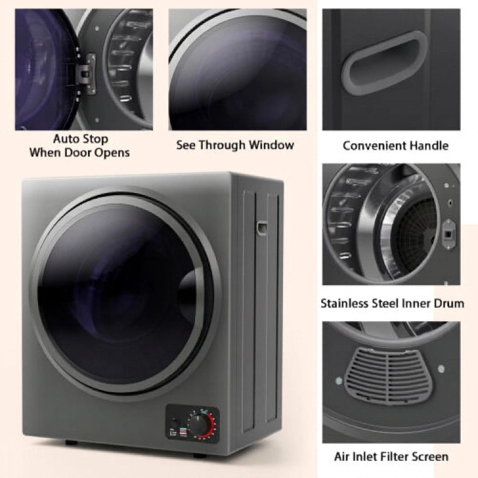 SUGIFT Electric Portable Clothes Dryer 5.5-lb Dry Capacity 10-lb Wet Capacity 1.5 cu ft Wall-Mountable Gray